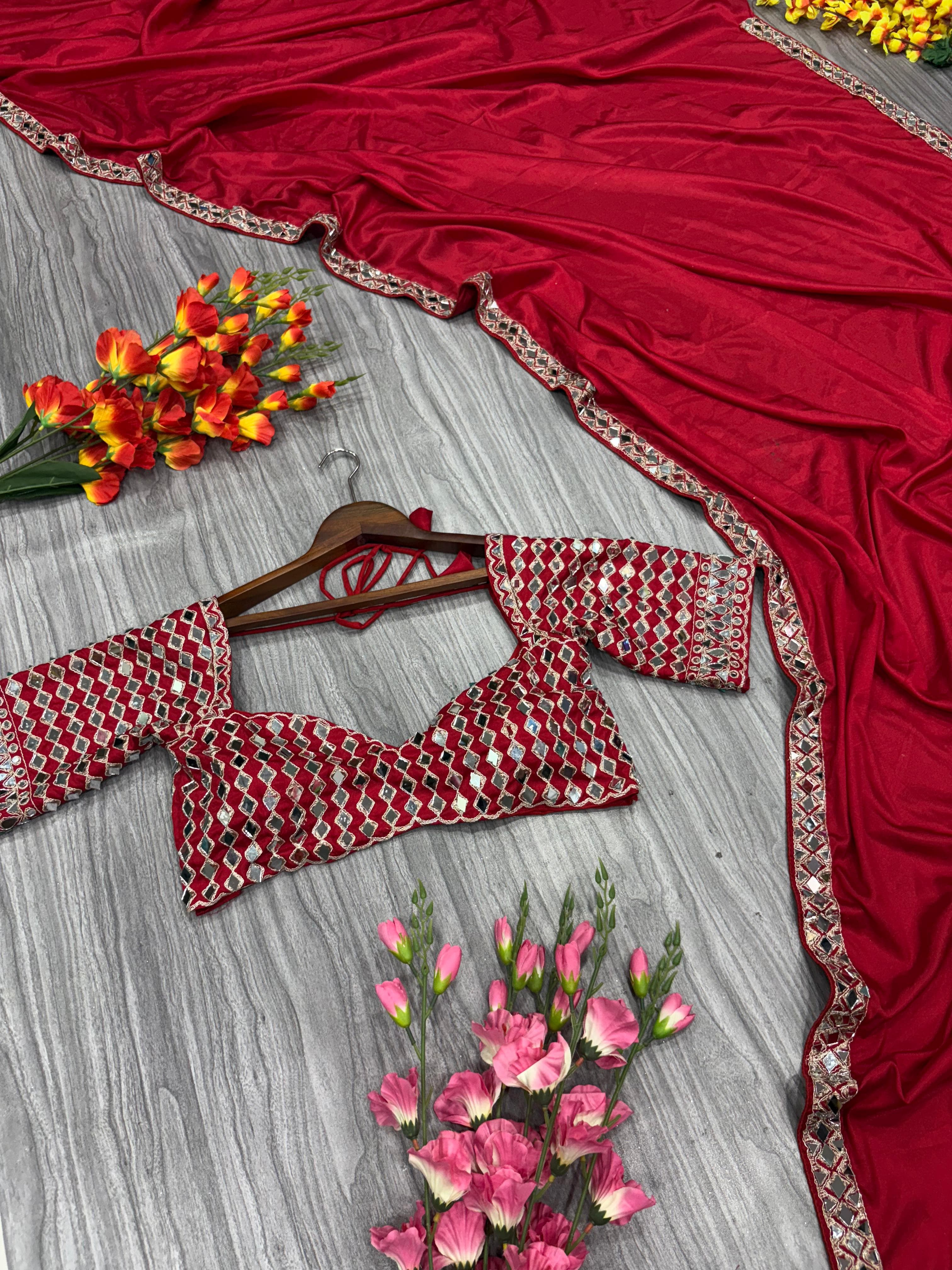 Real Mirror Work Saree