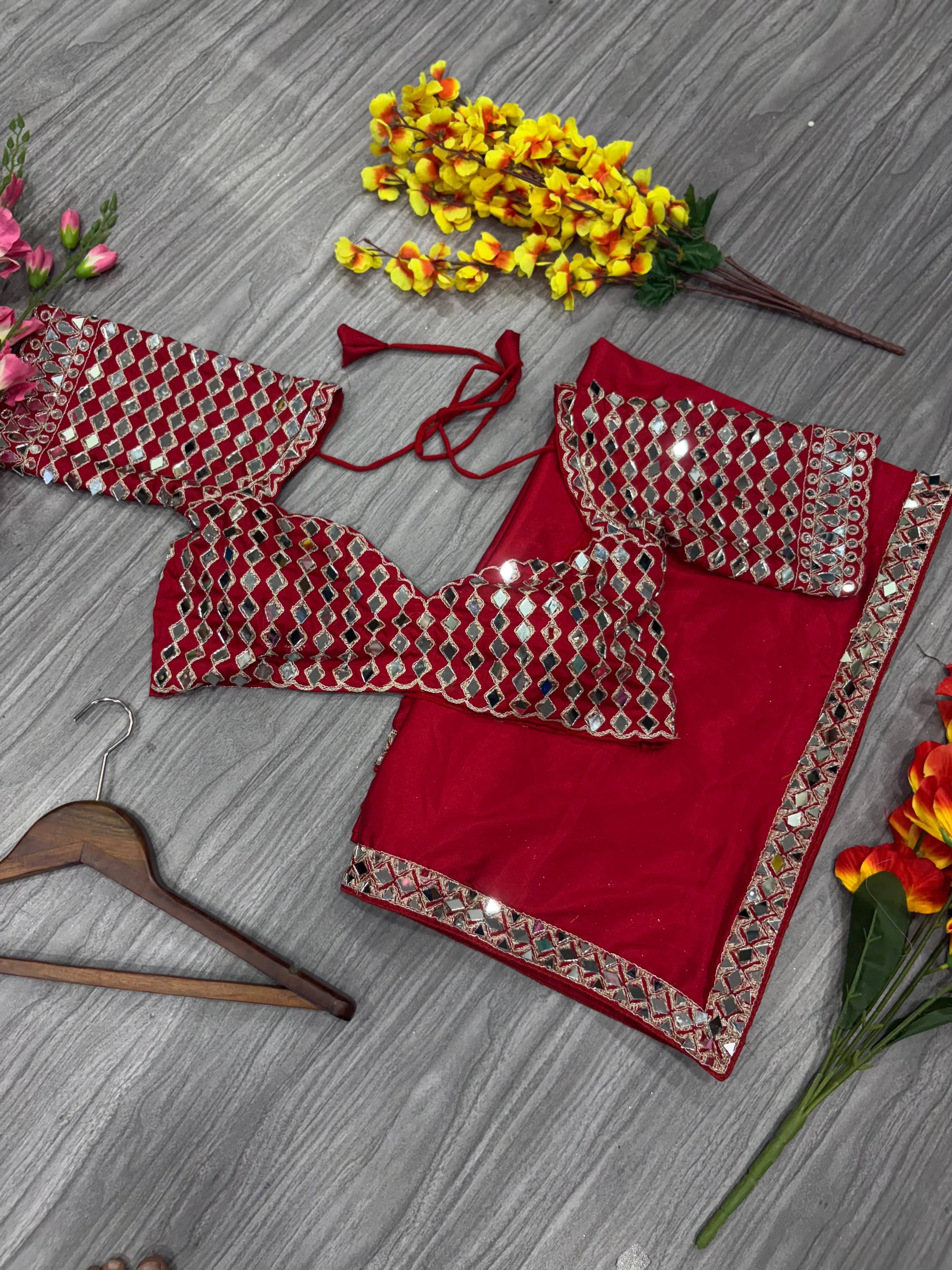 Real Mirror Work Saree