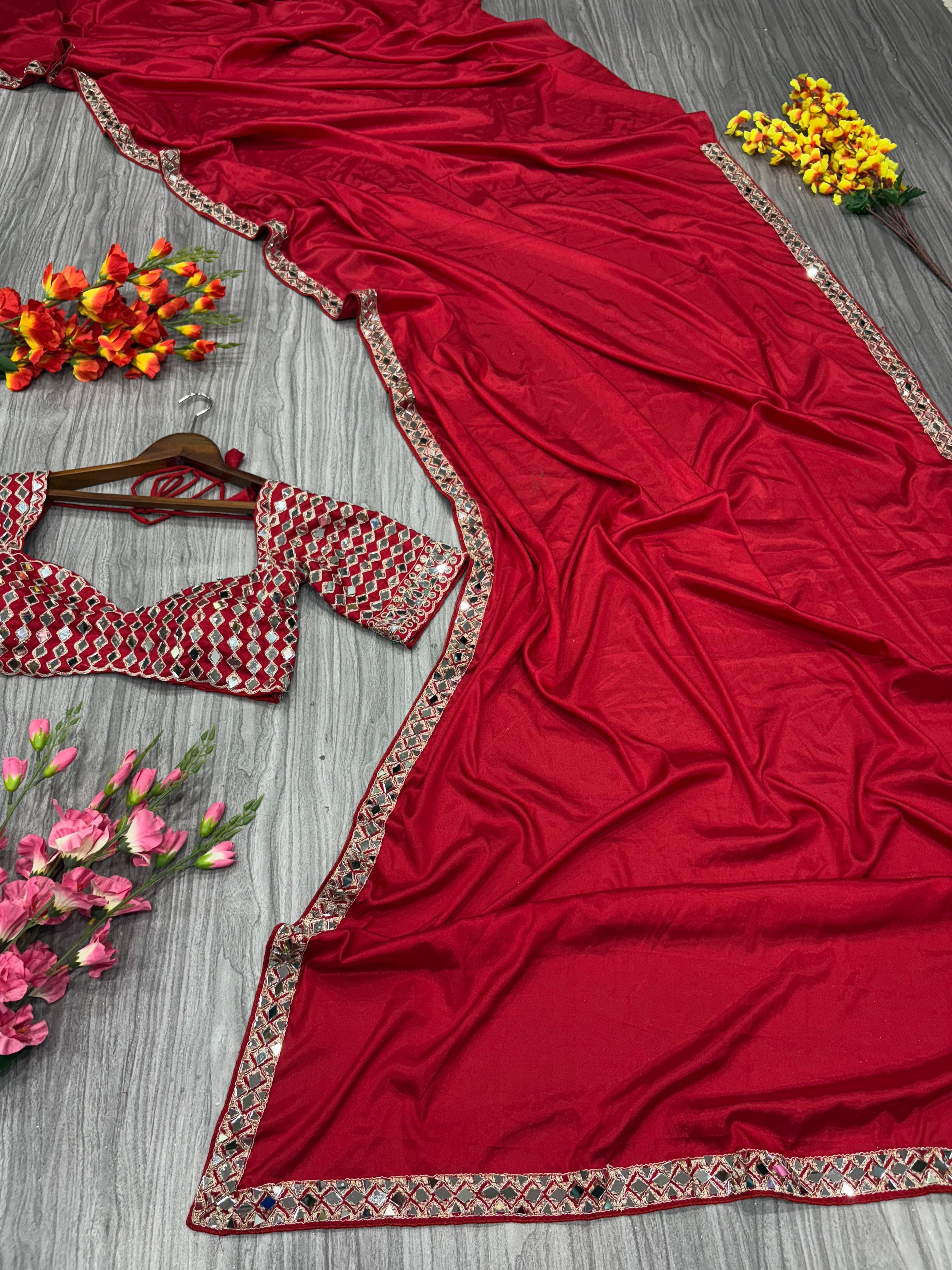 Real Mirror Work Saree