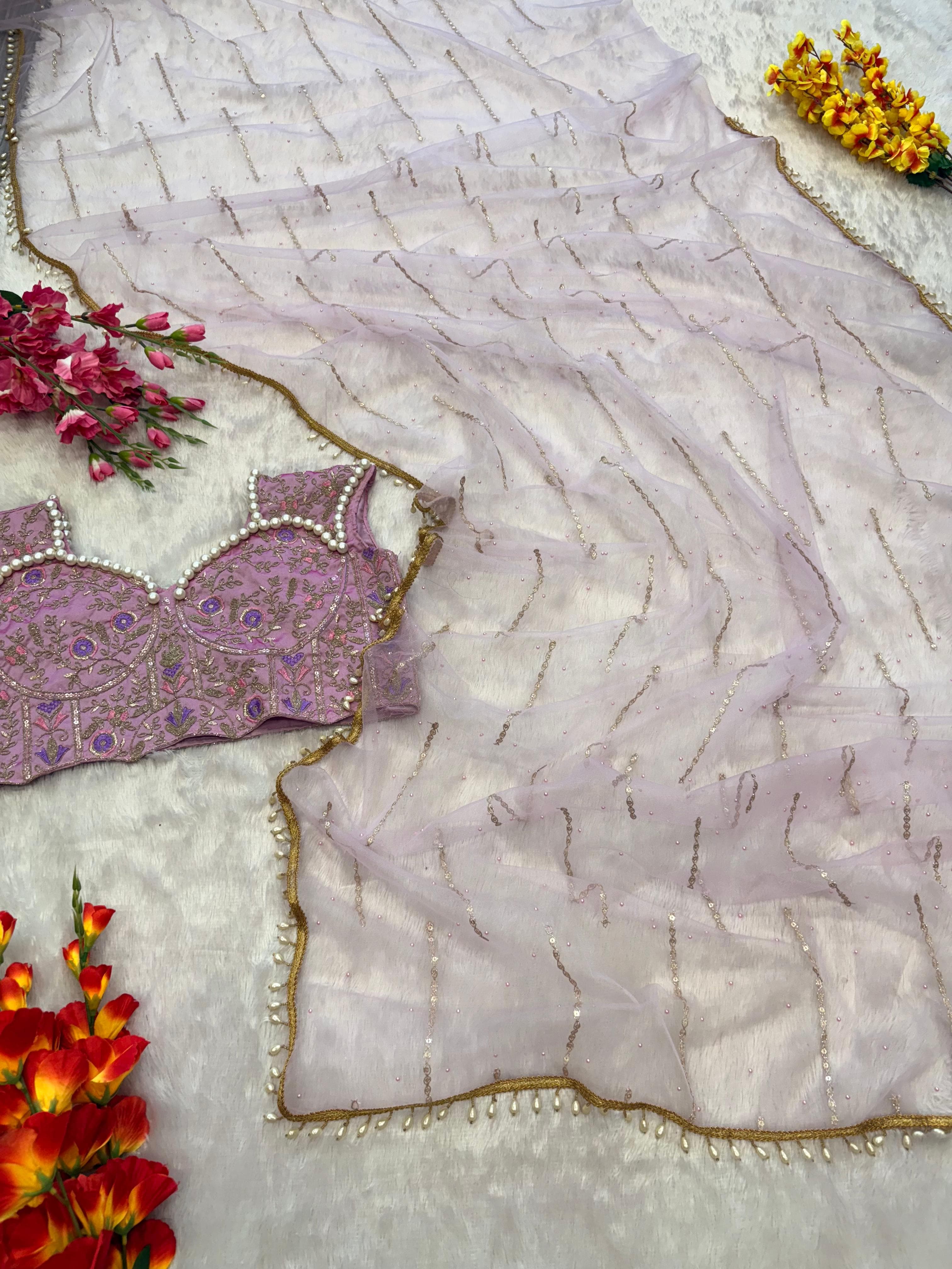 HAND PEARL WORK SAREE