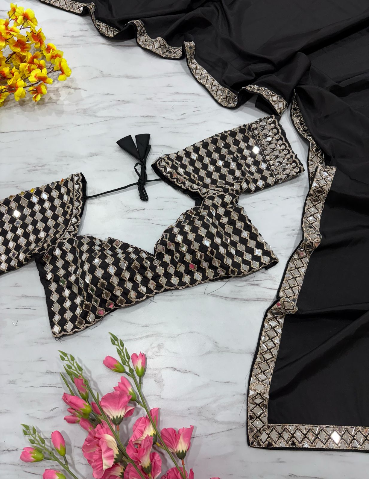 Real Mirror Work Saree