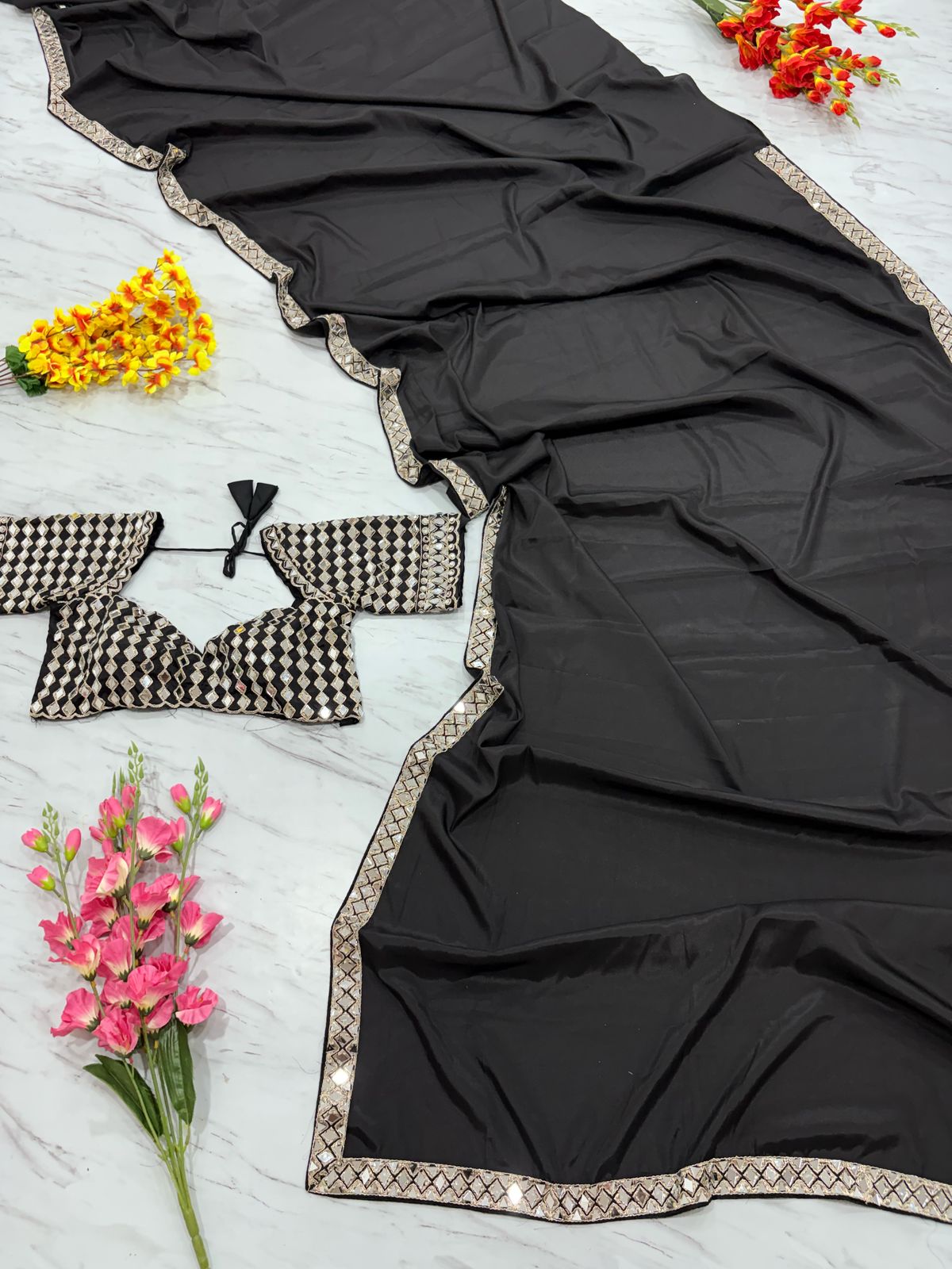 Real Mirror Work Saree