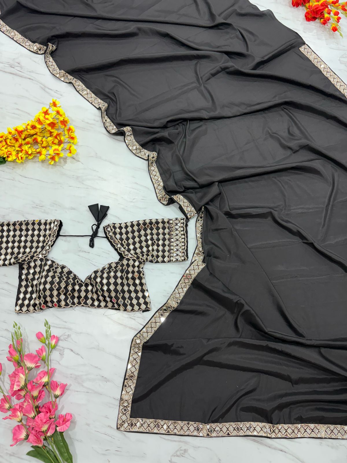 Real Mirror Work Saree