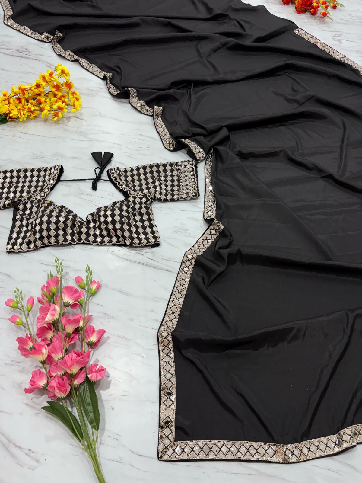 Real Mirror Work Saree