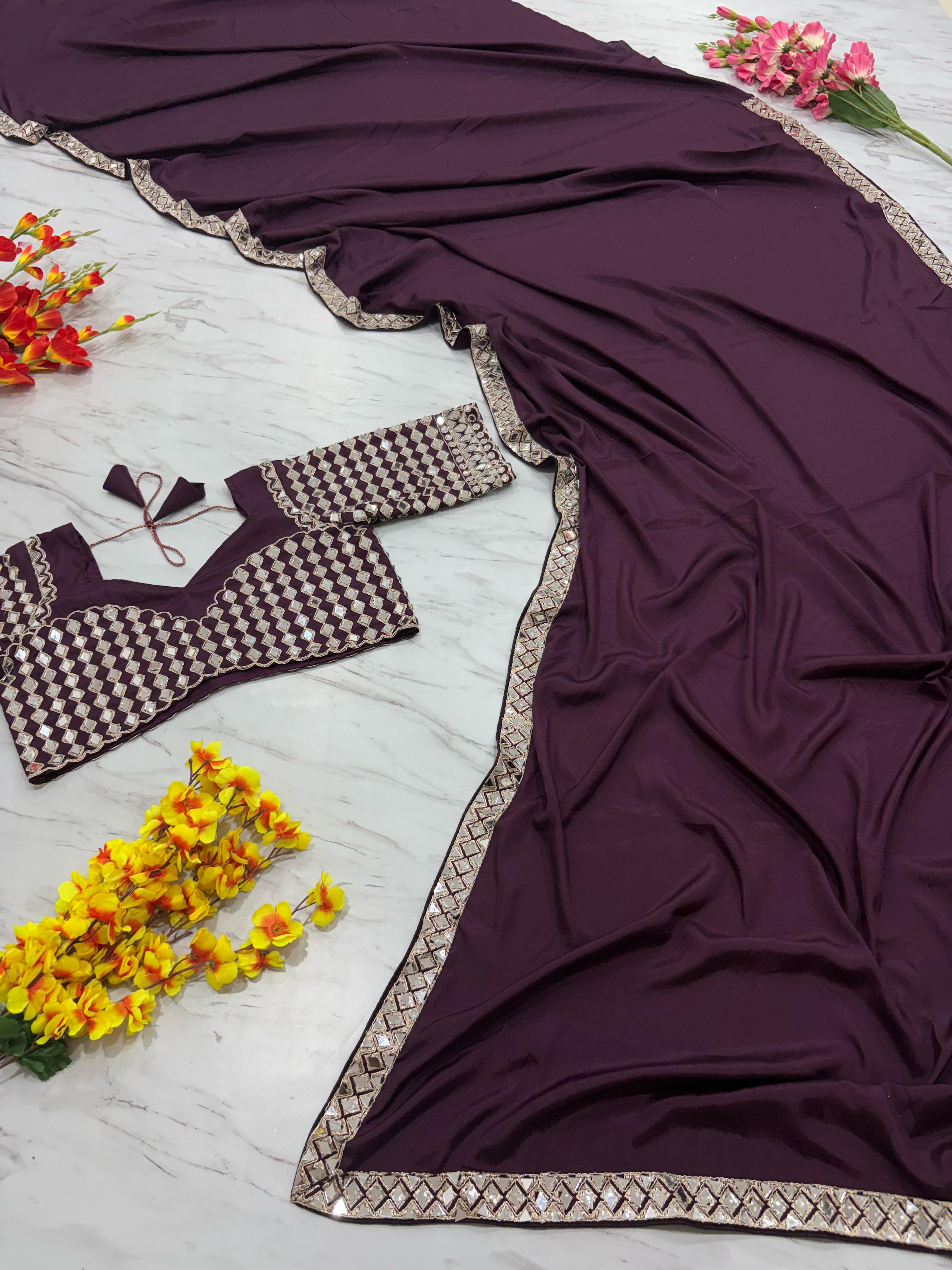 Real Mirror Work Saree