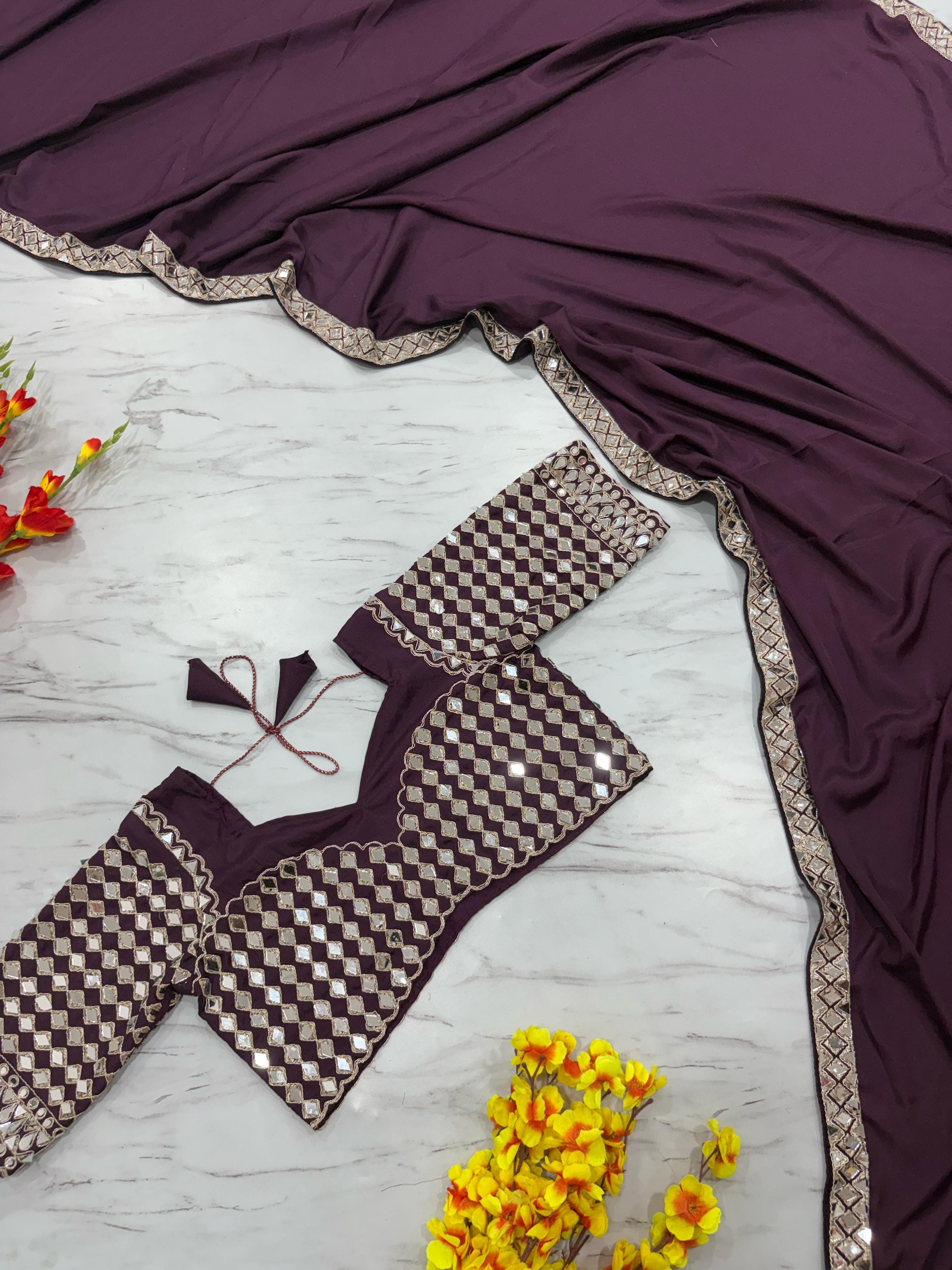 Real Mirror Work Saree