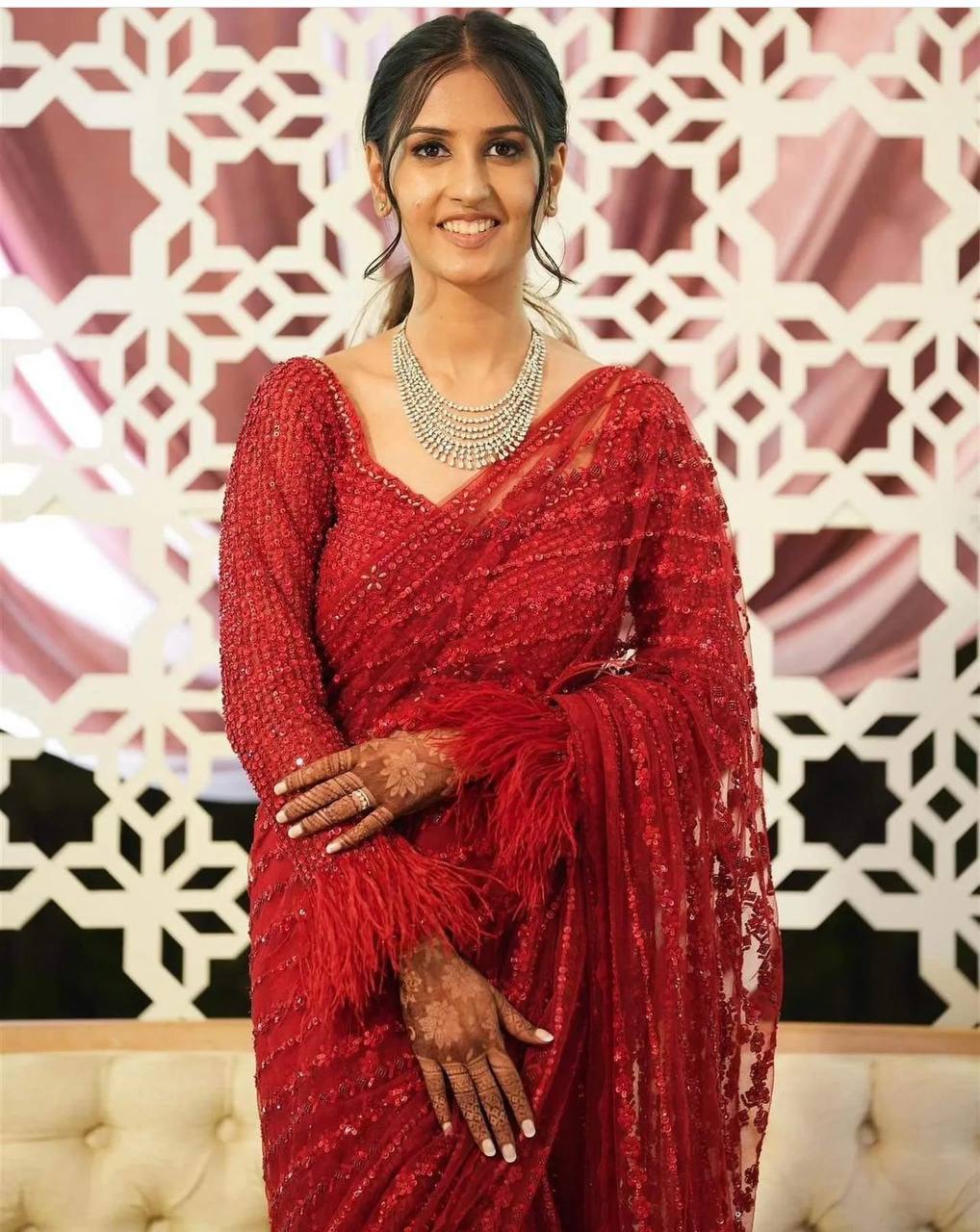 RED SEQUINS SAREE