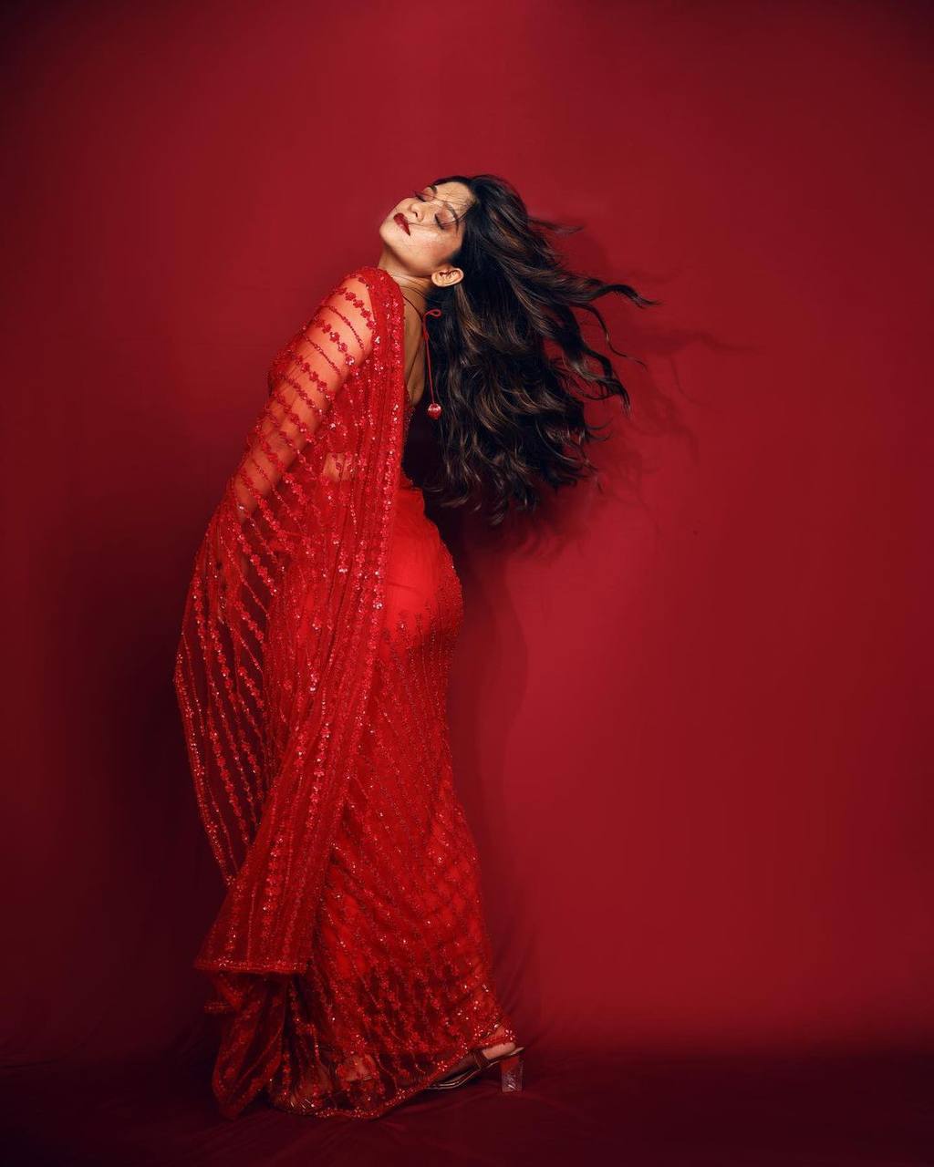 RED SEQUINS SAREE