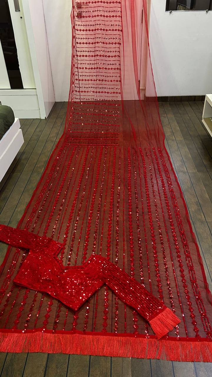 RED SEQUINS SAREE