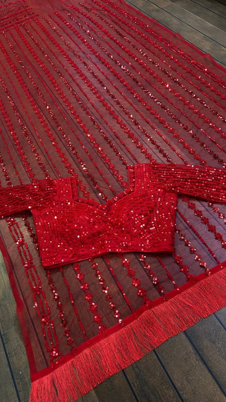 RED SEQUINS SAREE