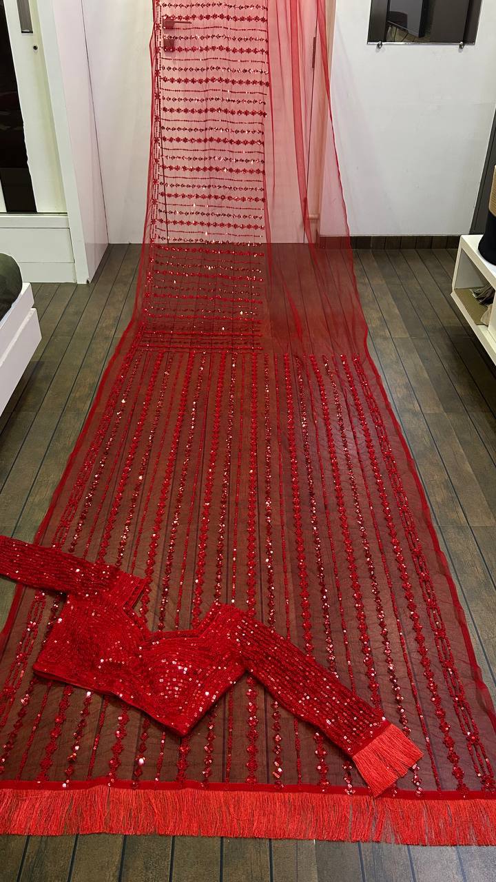 RED SEQUINS SAREE