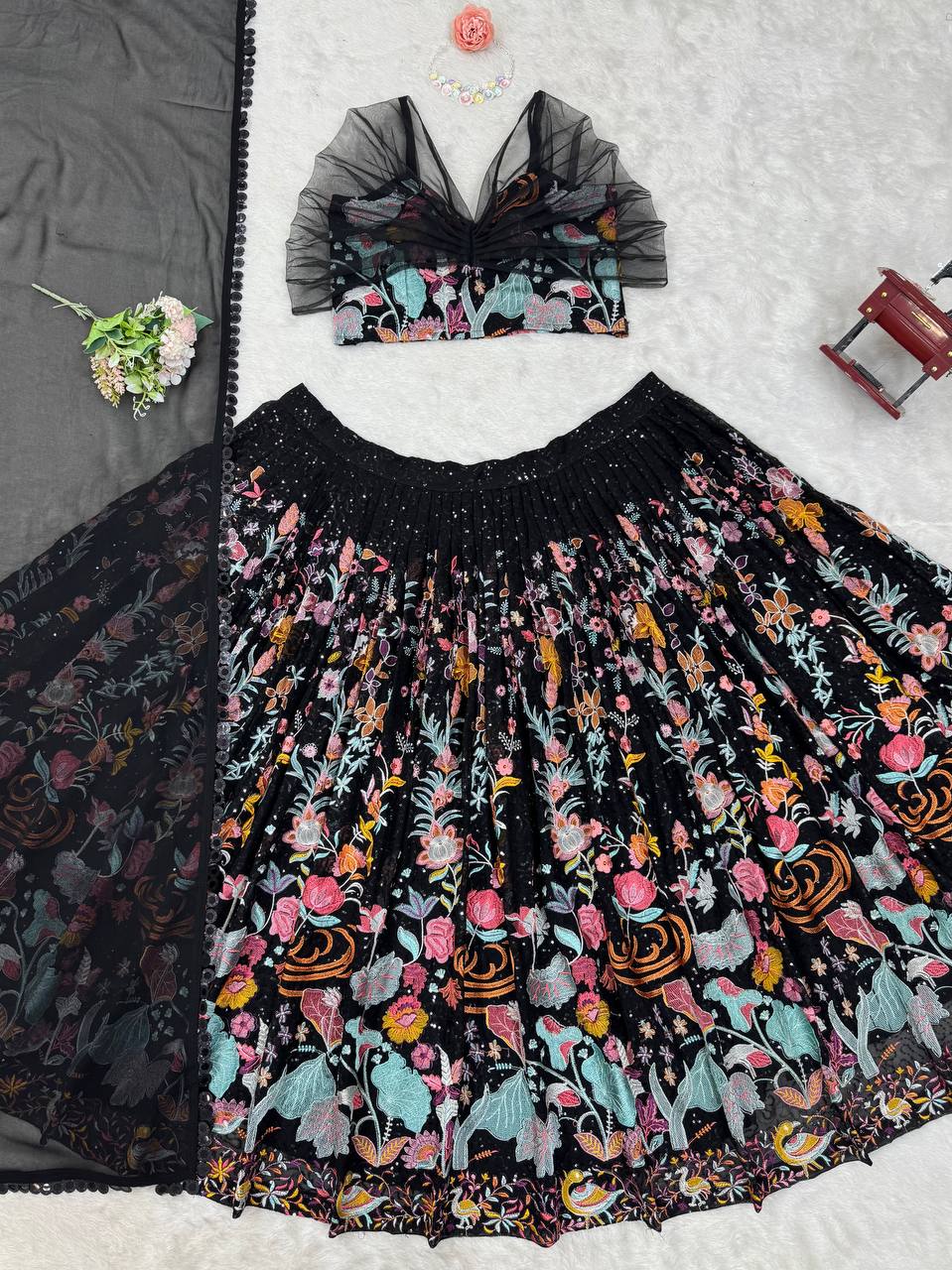 BLACK FLOWER LEHENGA