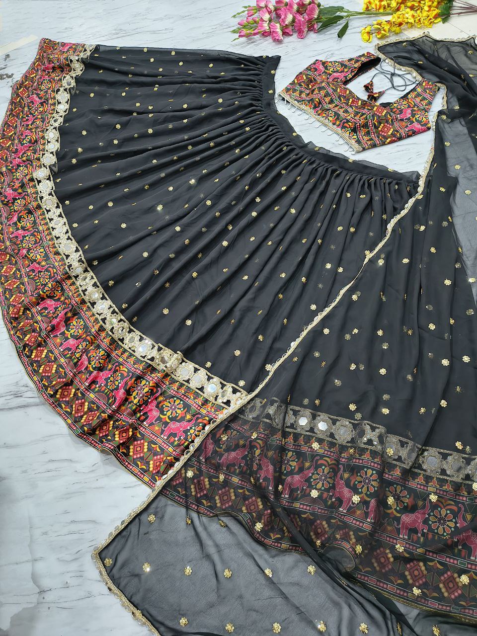 REAL MIRROR WORK LEHENGA
