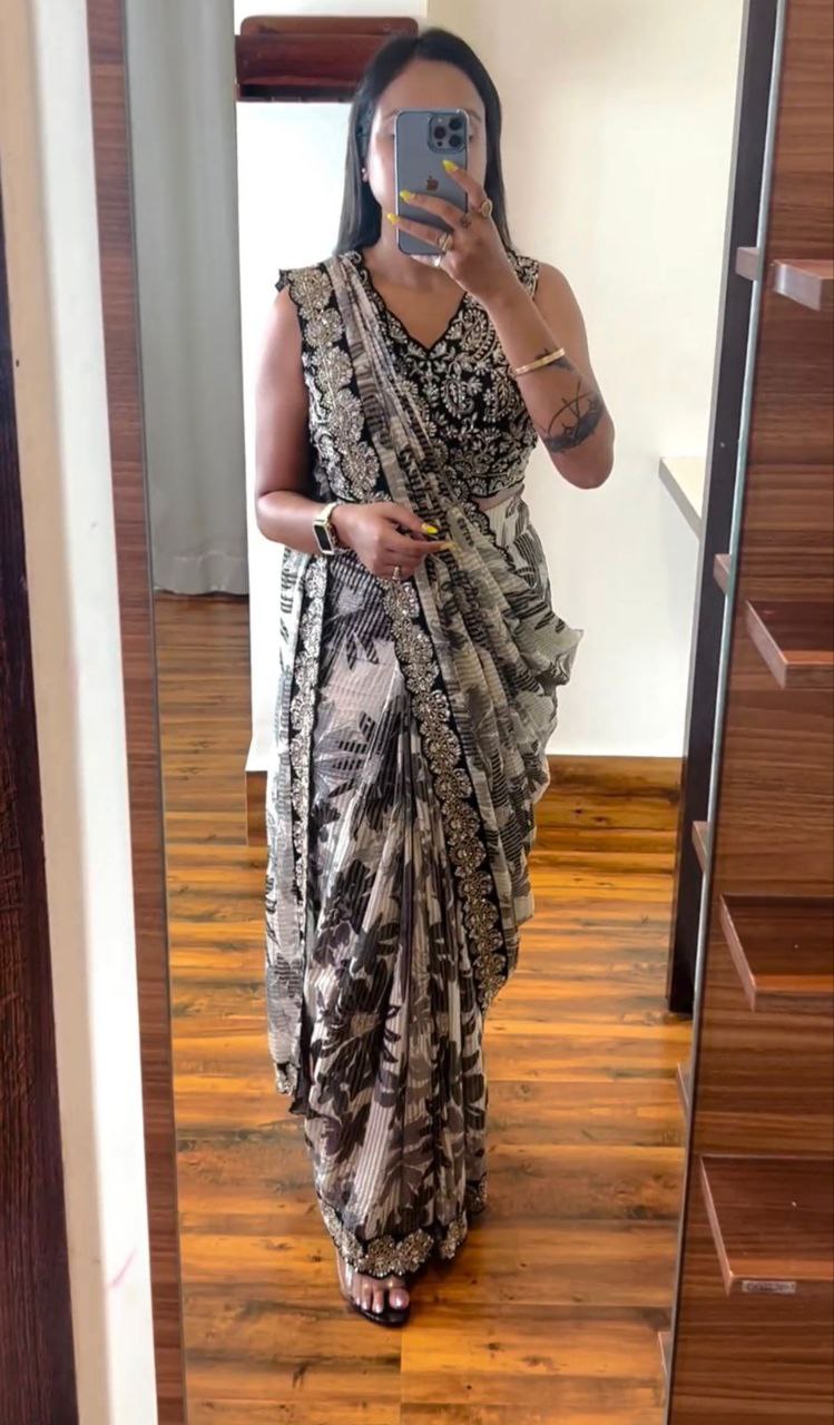 PRE DRAPE SAREE WITH FUL STITCHED BLOUSE