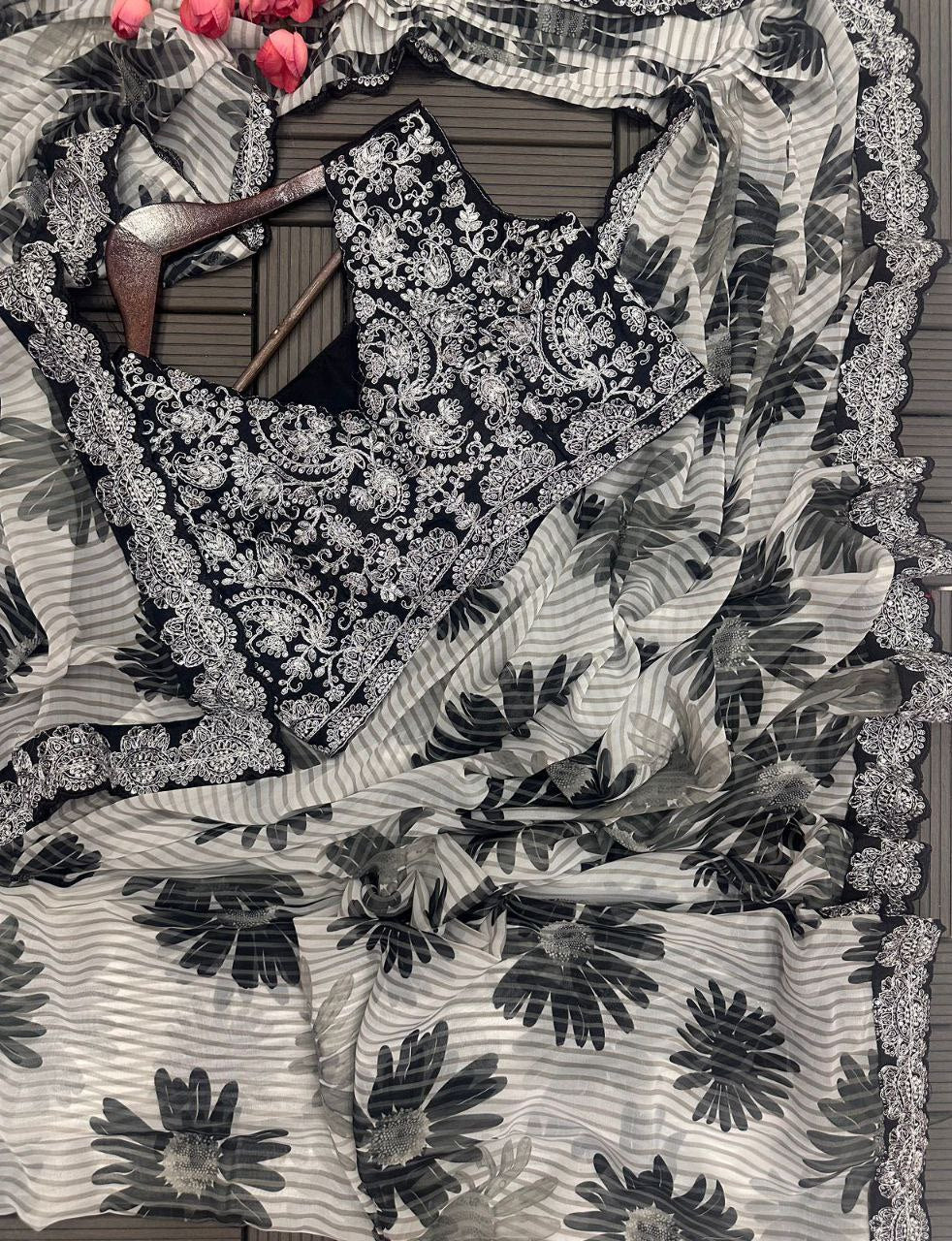 PRE DRAPE SAREE WITH FUL STITCHED BLOUSE