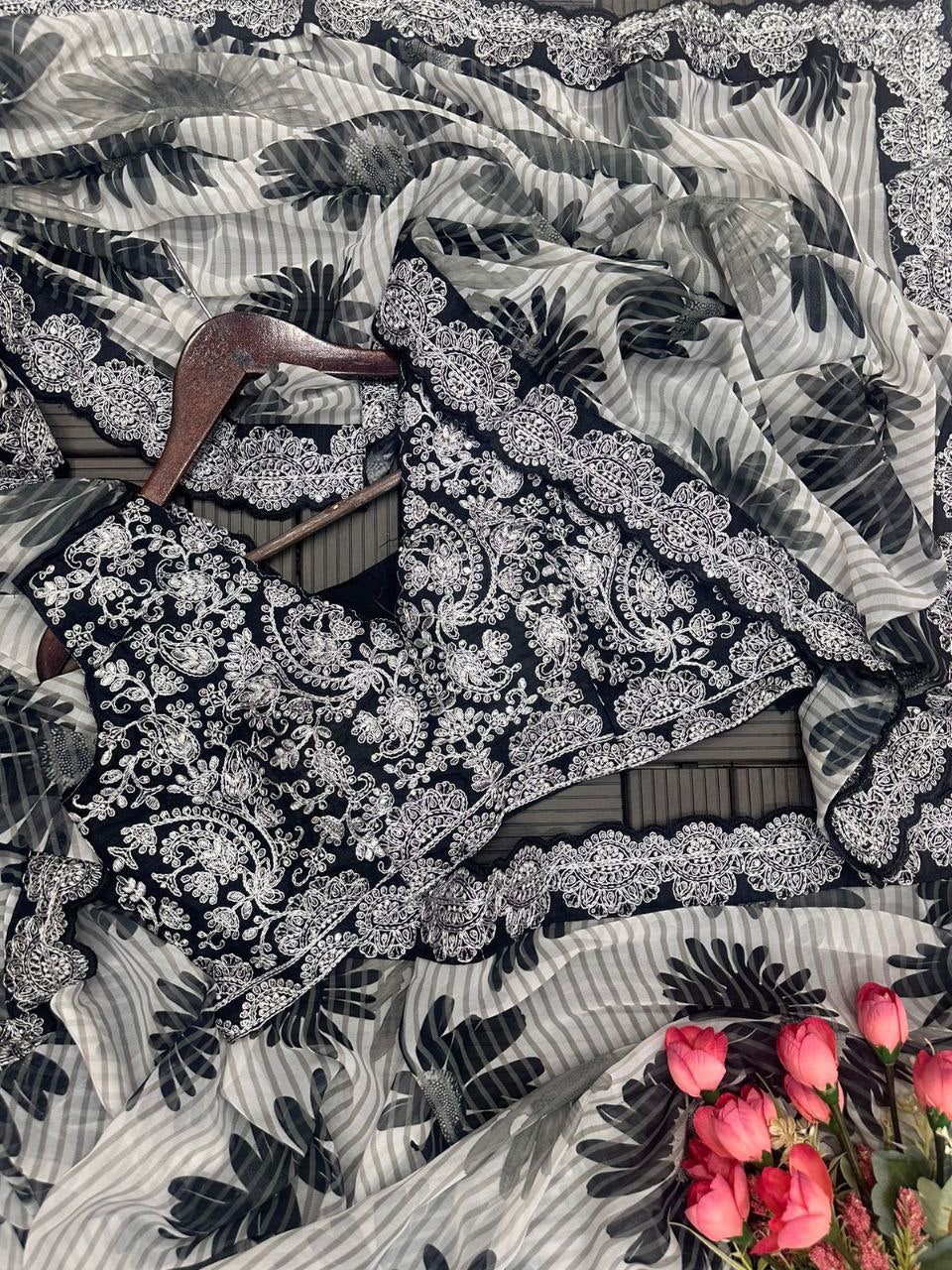 PRE DRAPE SAREE WITH FUL STITCHED BLOUSE