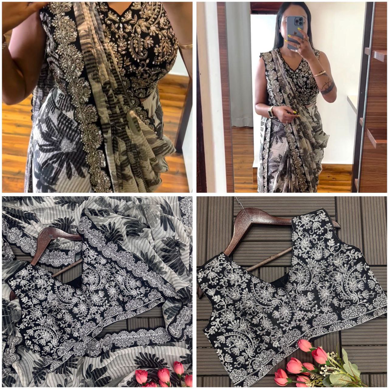 PRE DRAPE SAREE WITH FUL STITCHED BLOUSE