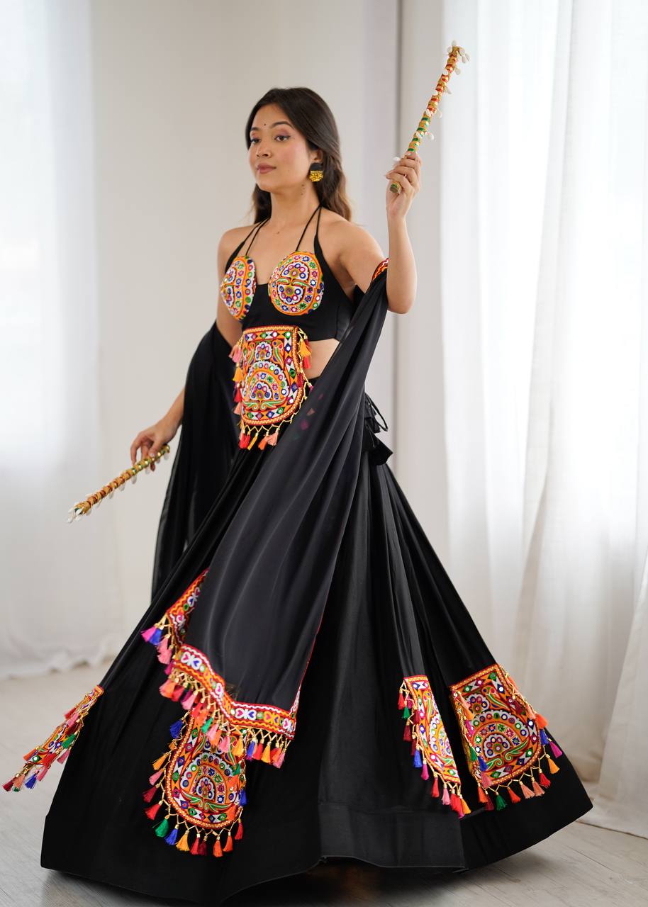 GAMTHI WORK AND MIRROR WORK LEHENGA