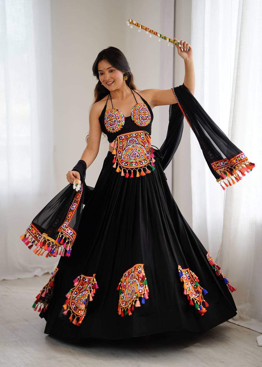 GAMTHI WORK AND MIRROR WORK LEHENGA