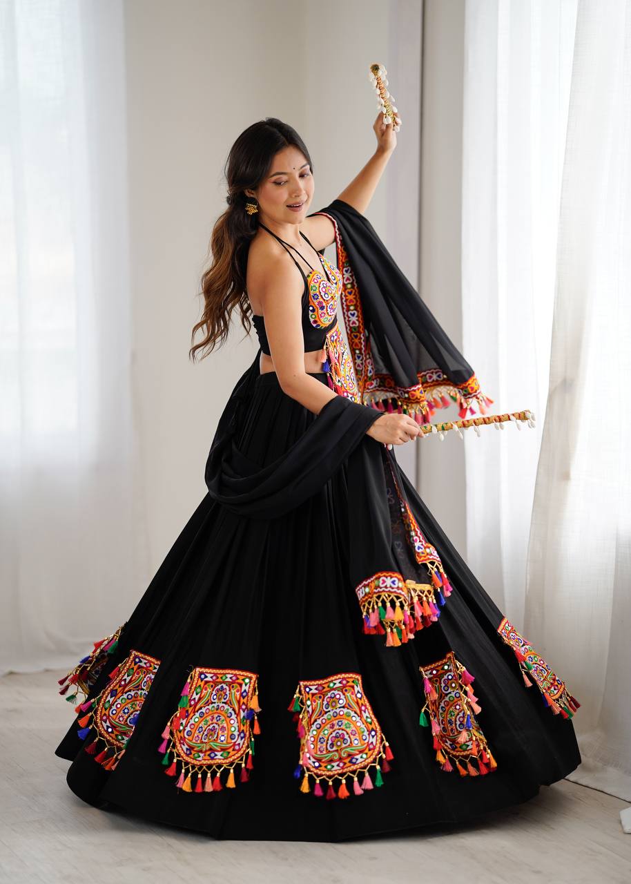 GAMTHI WORK AND MIRROR WORK LEHENGA