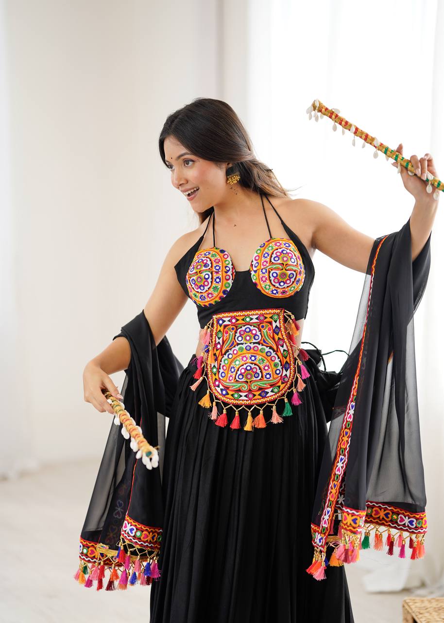 GAMTHI WORK AND MIRROR WORK LEHENGA
