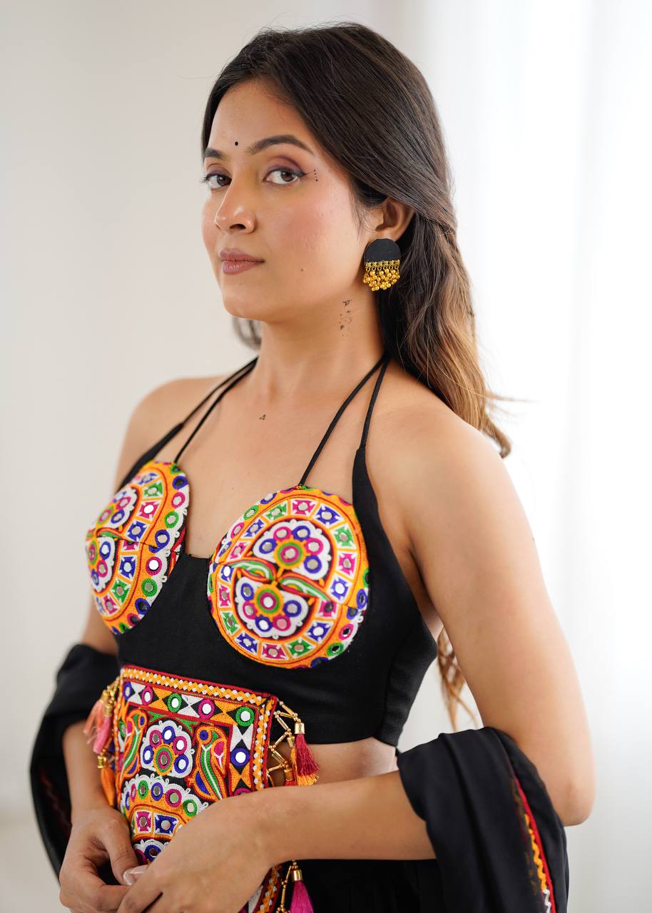 GAMTHI WORK AND MIRROR WORK LEHENGA