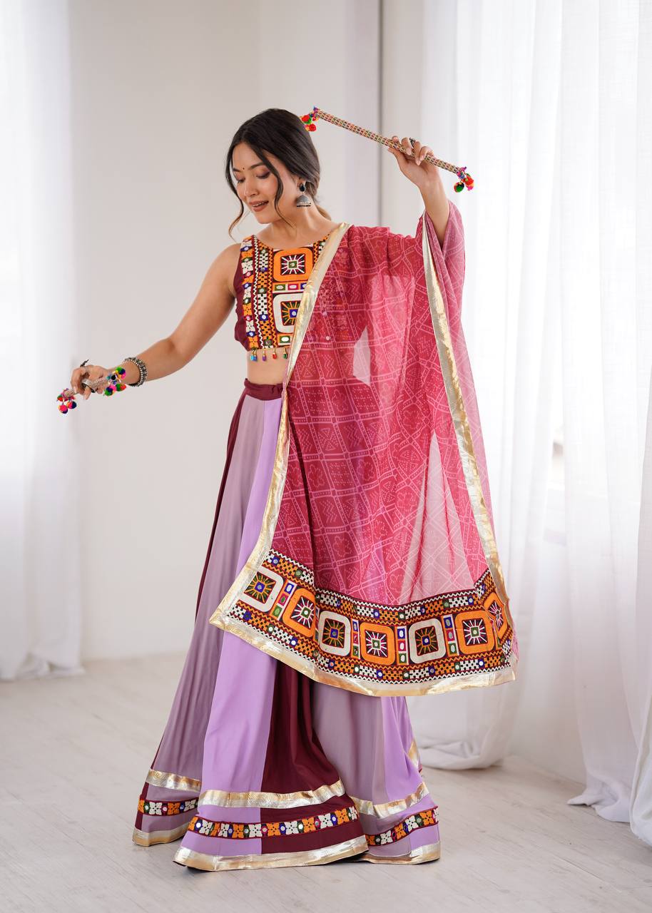 REAL MIRROR WORK NAVRATRI FULL STITCHED LEHENGA