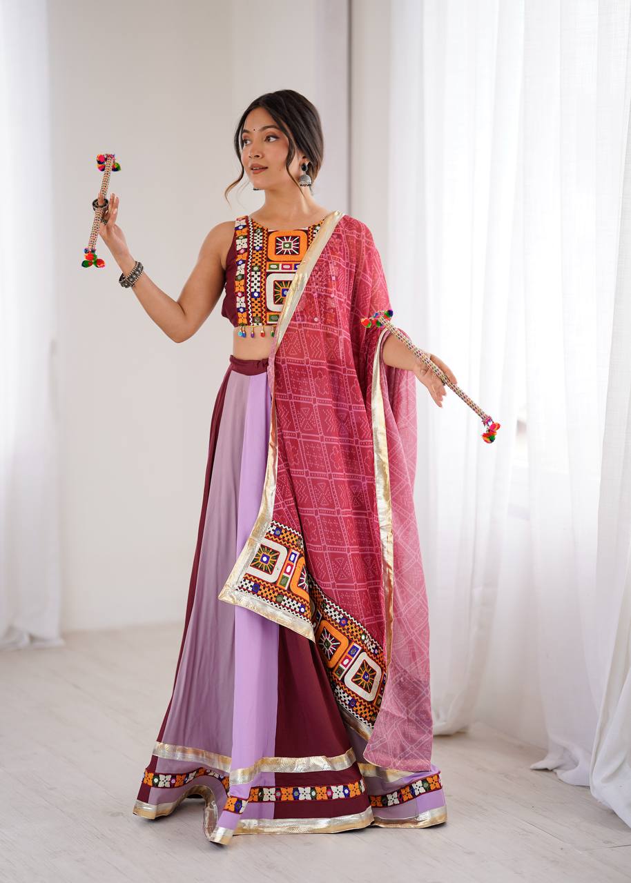 REAL MIRROR WORK NAVRATRI FULL STITCHED LEHENGA