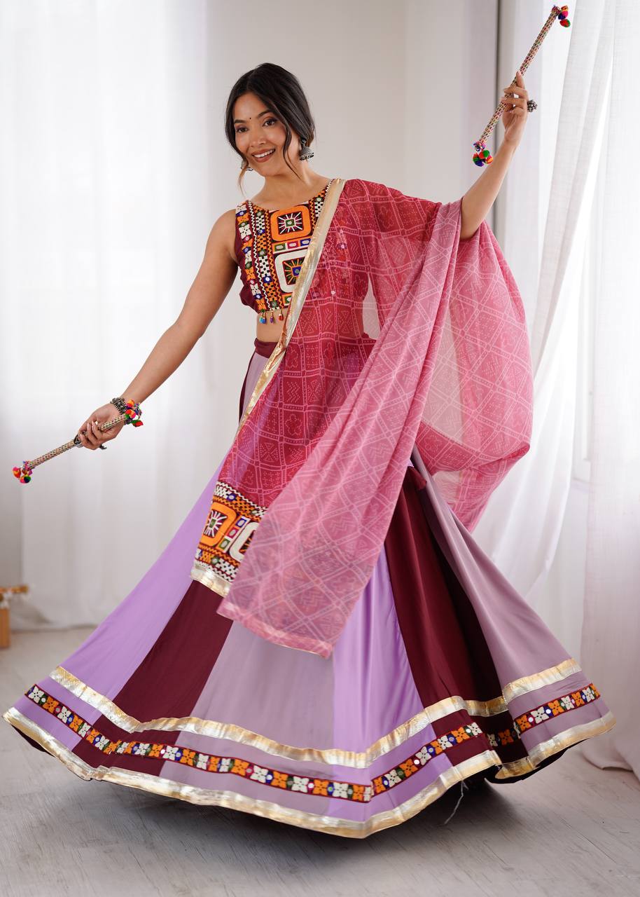 REAL MIRROR WORK NAVRATRI FULL STITCHED LEHENGA