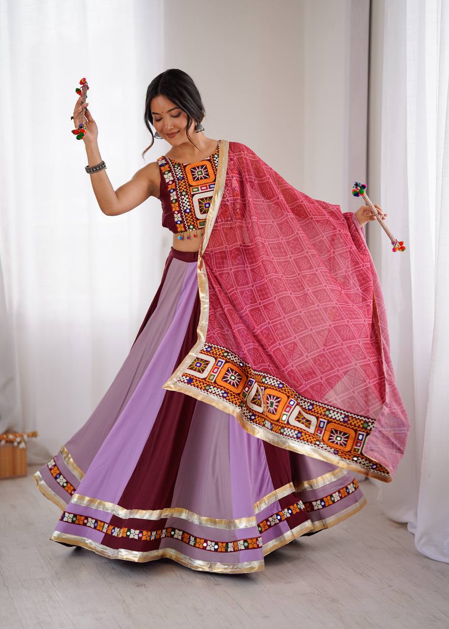 REAL MIRROR WORK NAVRATRI FULL STITCHED LEHENGA