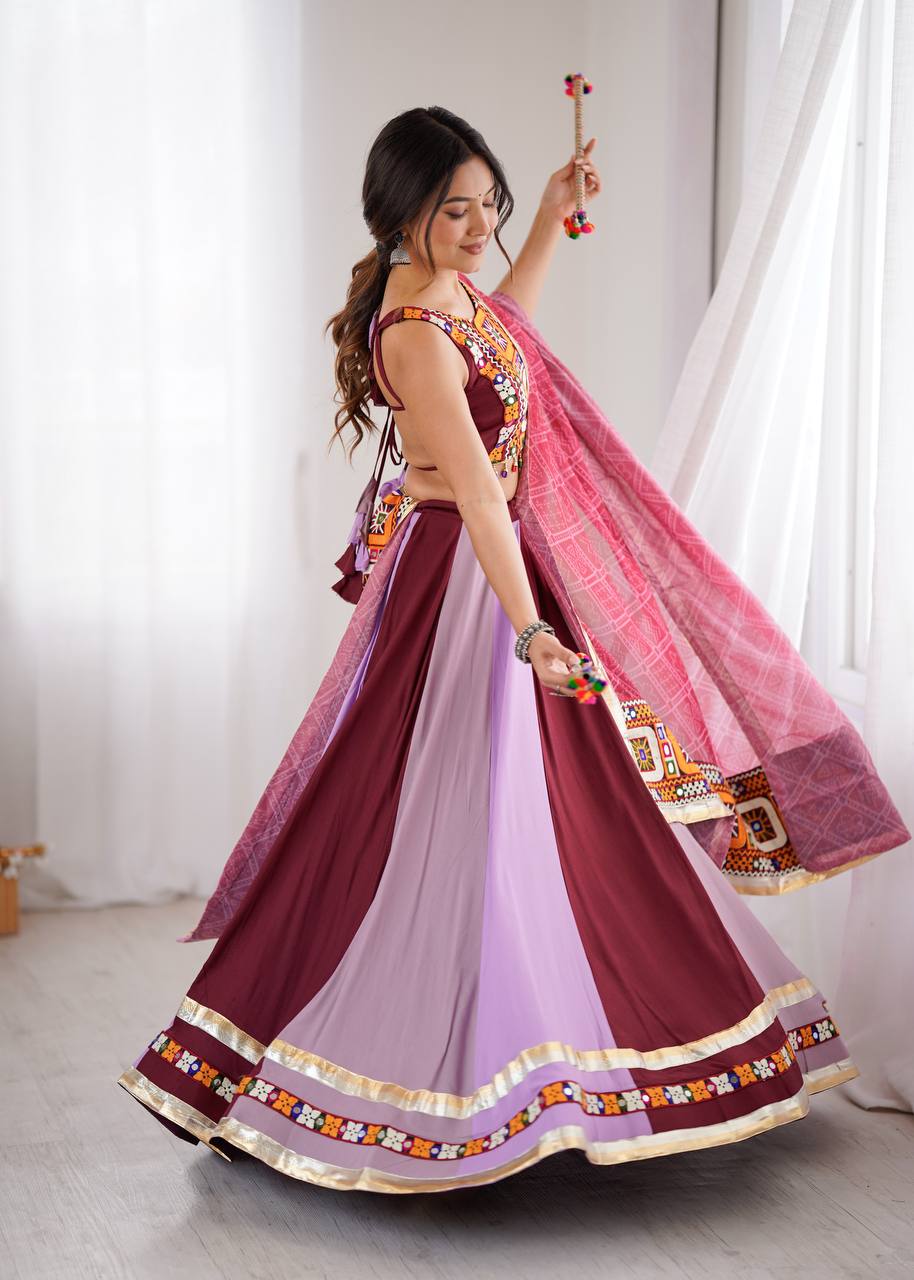 REAL MIRROR WORK NAVRATRI FULL STITCHED LEHENGA