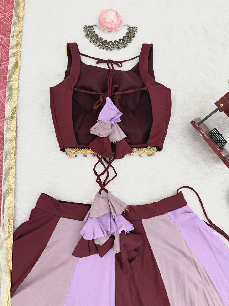 REAL MIRROR WORK NAVRATRI FULL STITCHED LEHENGA