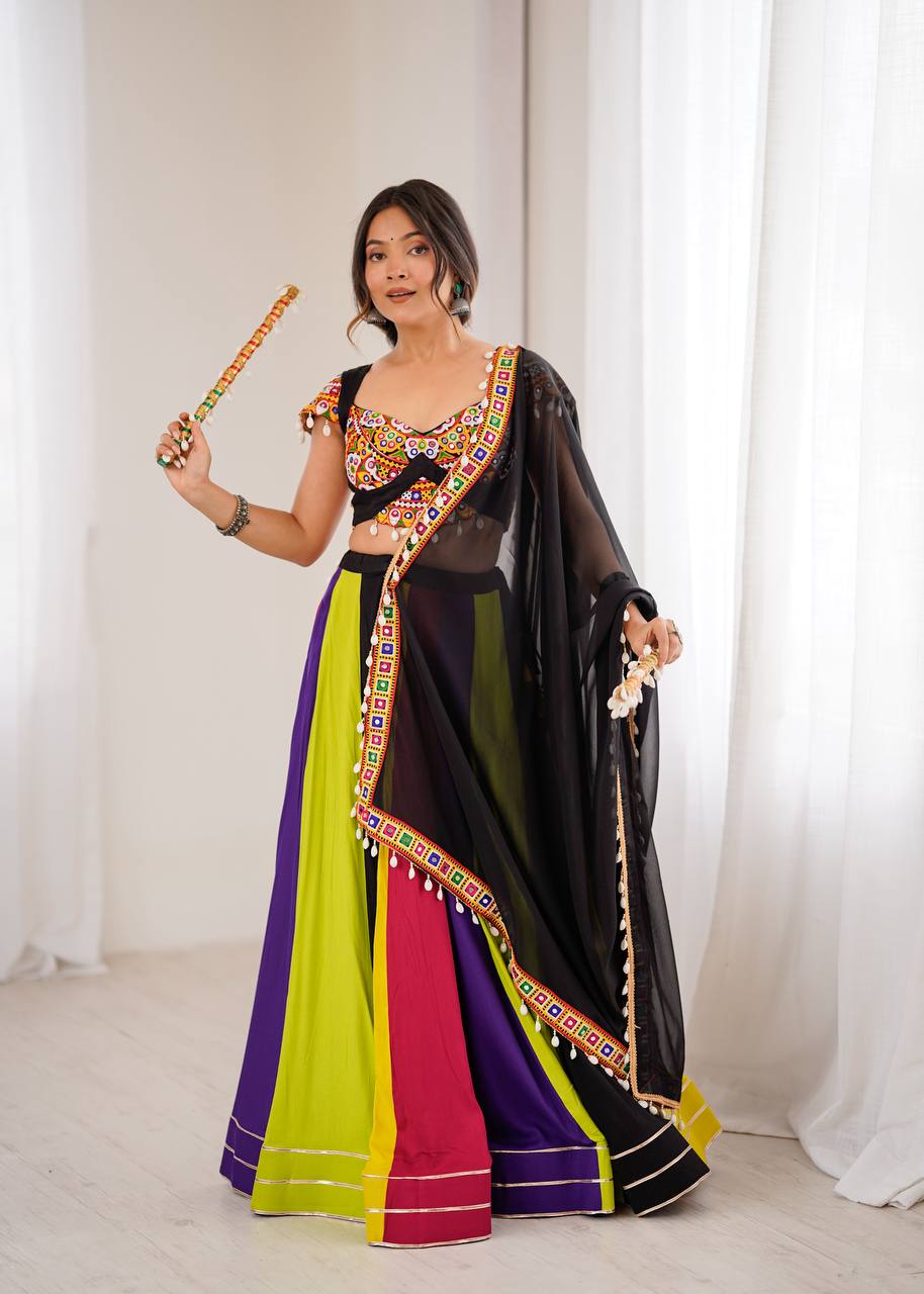 REAL MIRROR WORK NAVRATRI LEHENGA ( FULL STITCHED )