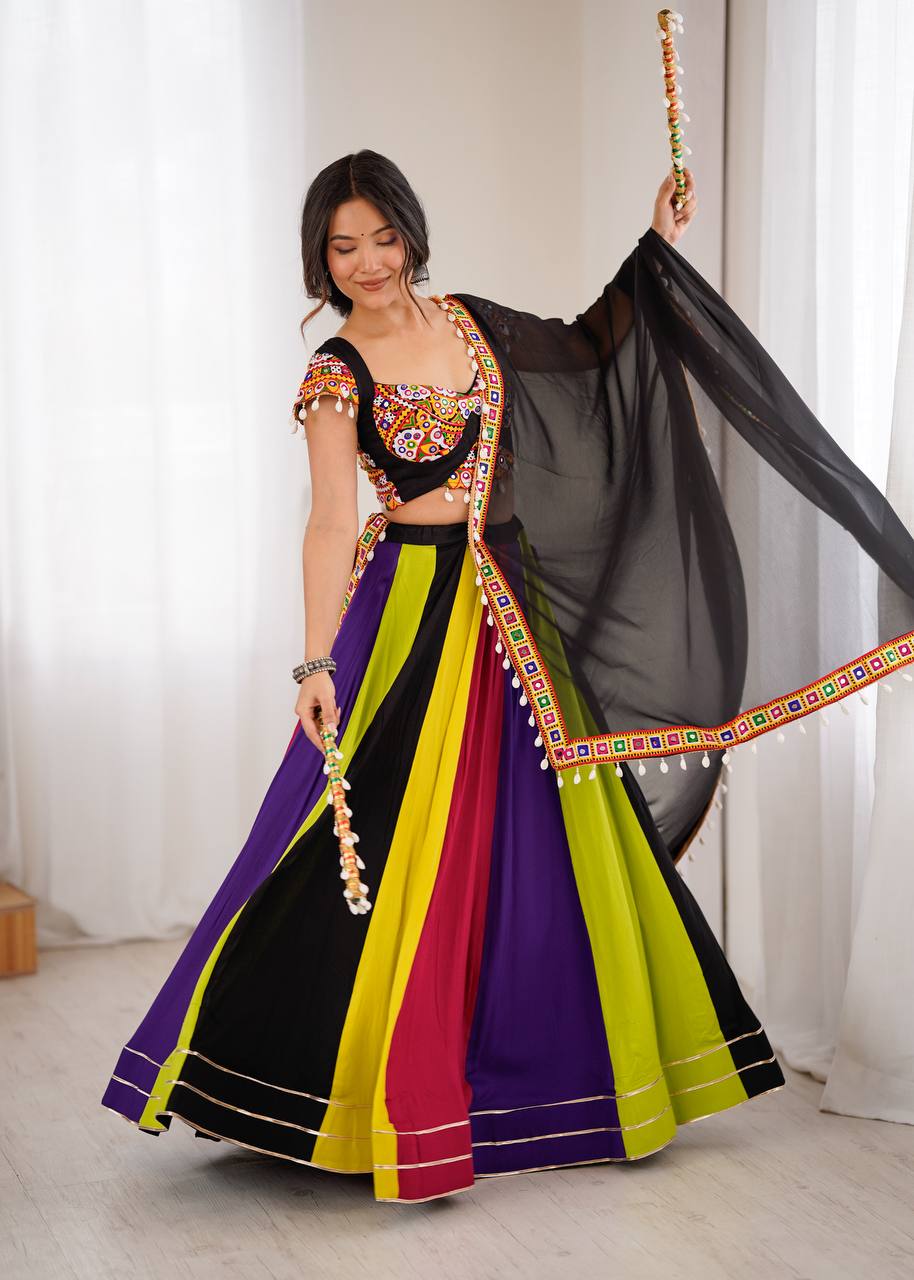 REAL MIRROR WORK NAVRATRI LEHENGA ( FULL STITCHED )