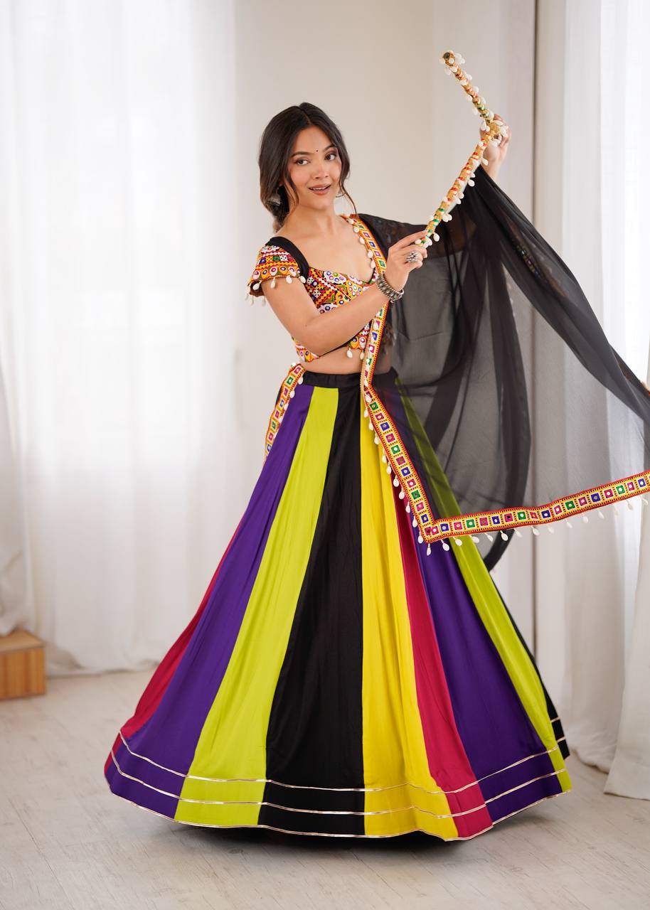 REAL MIRROR WORK NAVRATRI LEHENGA ( FULL STITCHED )