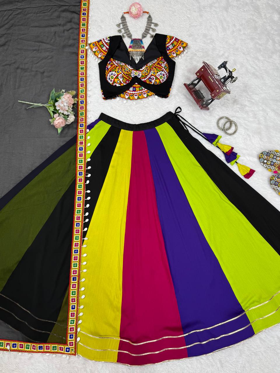 REAL MIRROR WORK NAVRATRI LEHENGA ( FULL STITCHED )