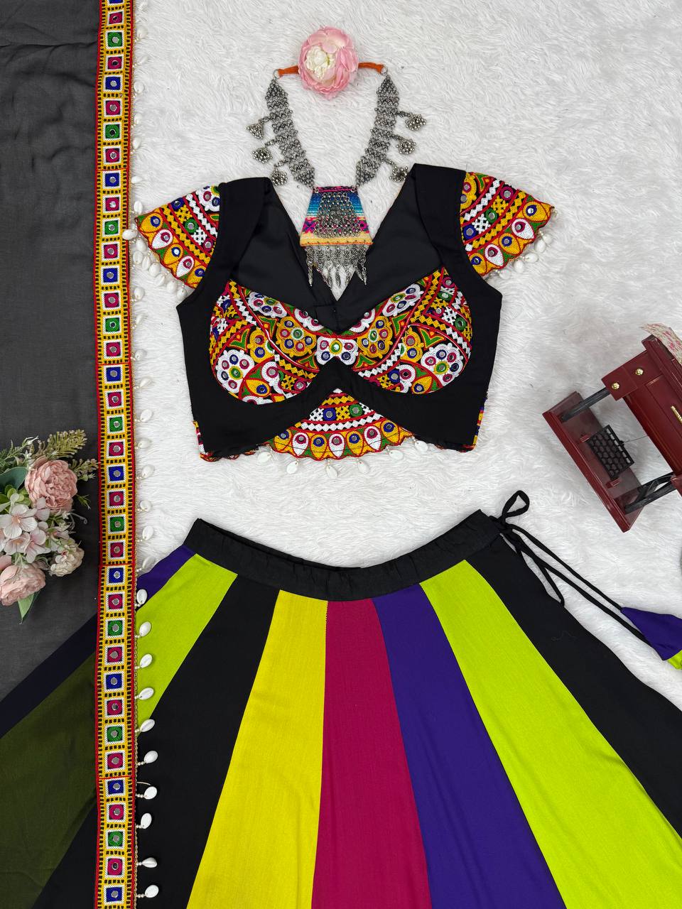 REAL MIRROR WORK NAVRATRI LEHENGA ( FULL STITCHED )