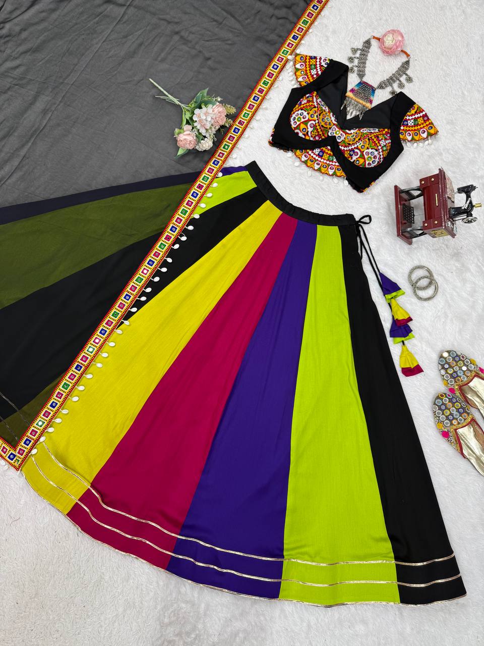 REAL MIRROR WORK NAVRATRI LEHENGA ( FULL STITCHED )