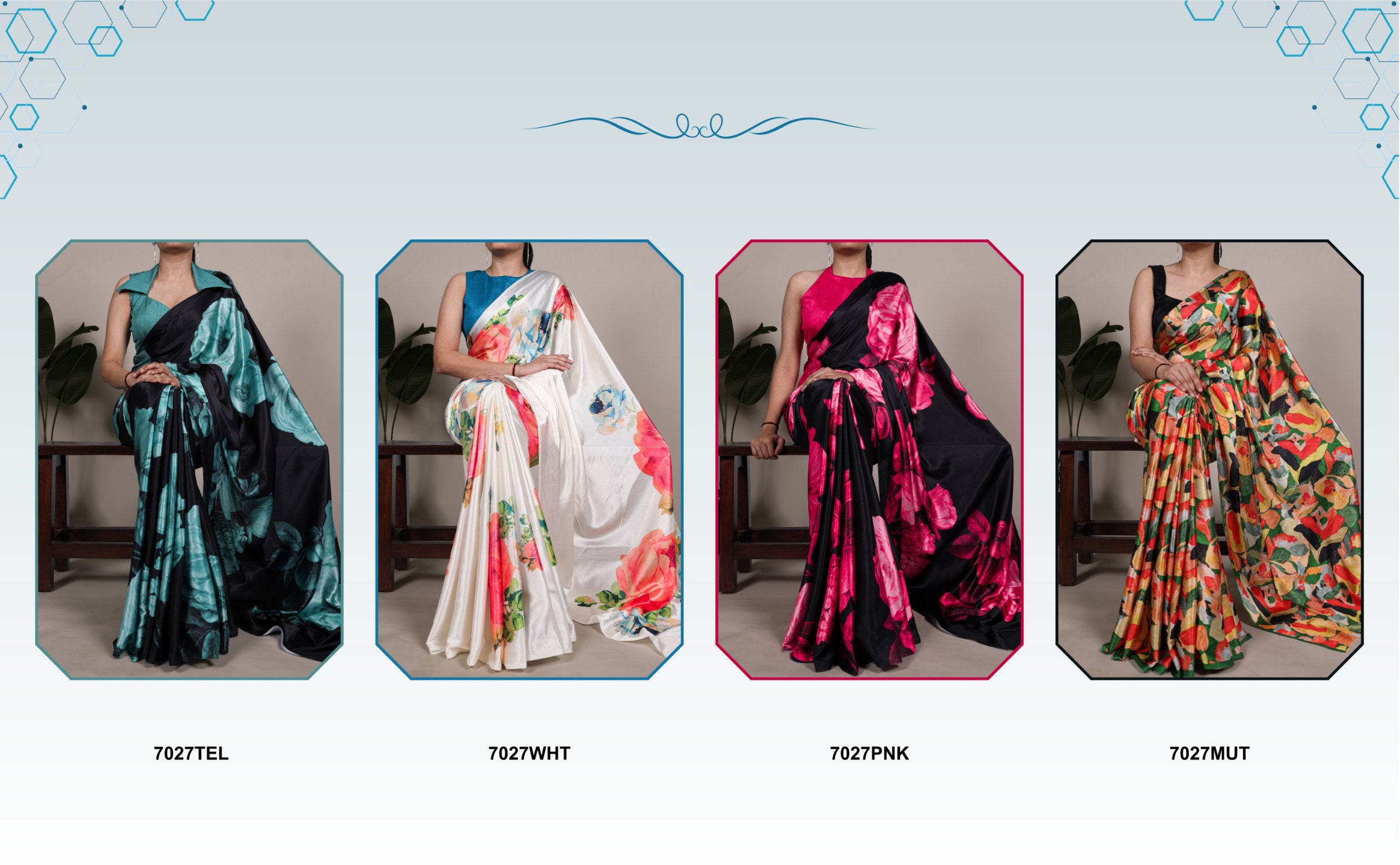 A saree that blends floral charm with satin smoothness