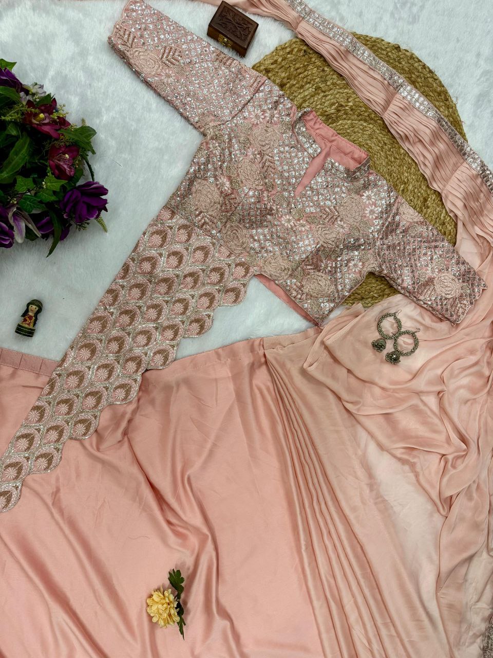 PRE DRAPE SAREE WITH FULL STITCH JACKET STYLE BLOUSE