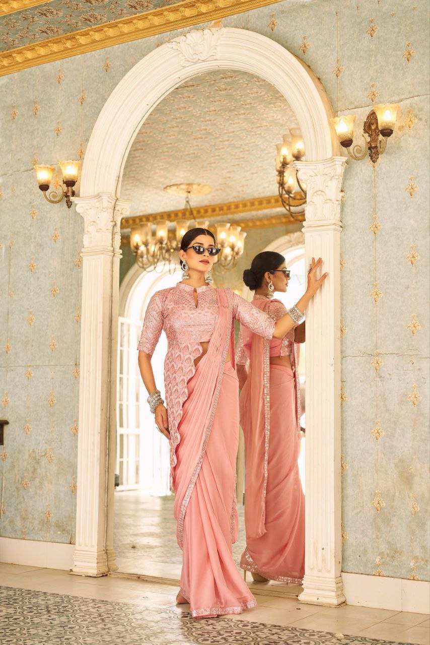 PRE DRAPE SAREE WITH FULL STITCH JACKET STYLE BLOUSE