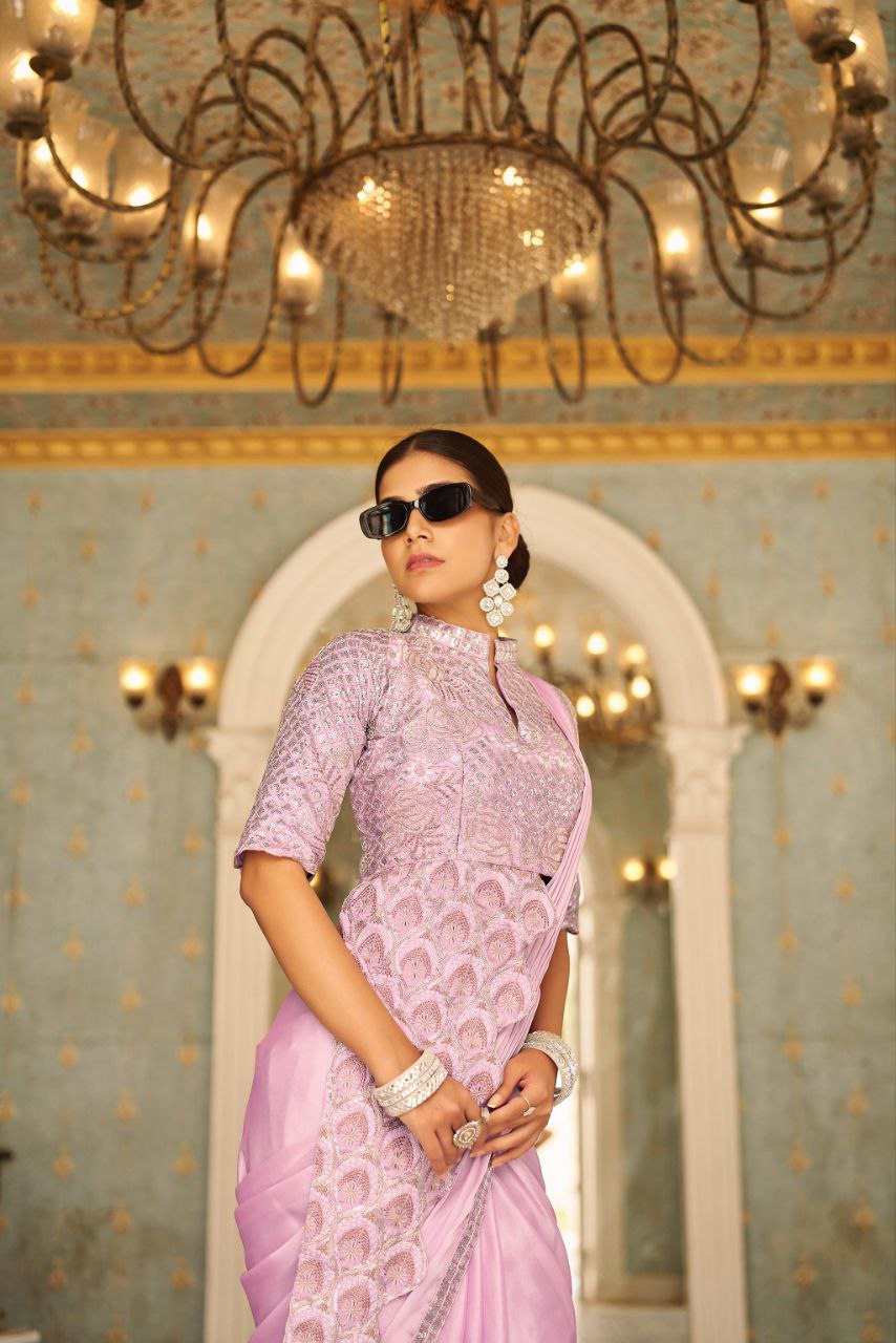 PRE DRAPE SAREE WITH FULL STITCH JACKET STYLE BLOUSE