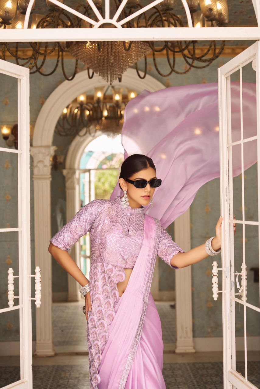 PRE DRAPE SAREE WITH FULL STITCH JACKET STYLE BLOUSE