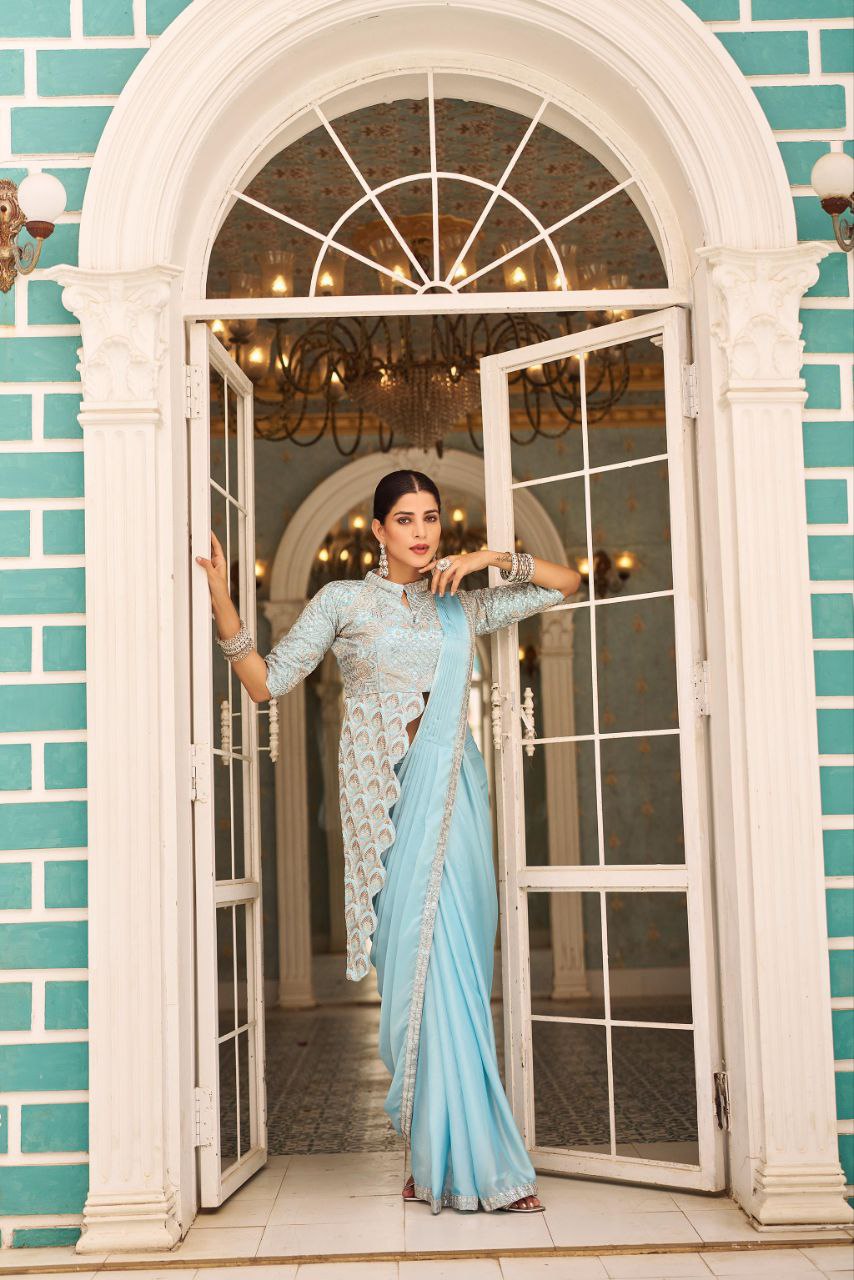 PRE DRAPE SAREE WITH FULL STITCH JACKET STYLE BLOUSE