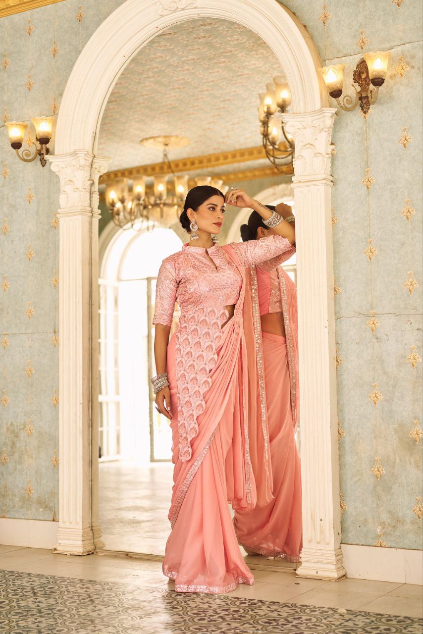 PRE DRAPE SAREE WITH FULL STITCH JACKET STYLE BLOUSE