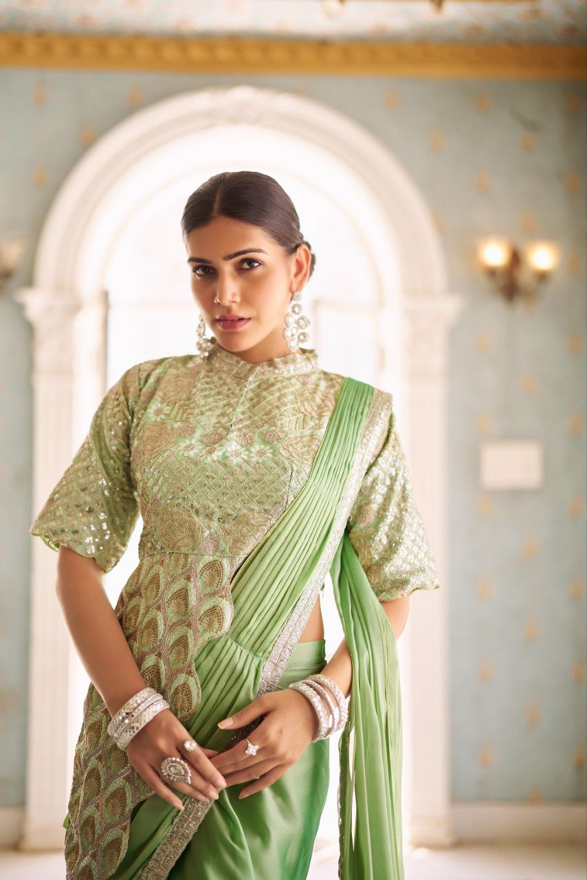 PRE DRAPE SAREE WITH FULL STITCH JACKET STYLE BLOUSE