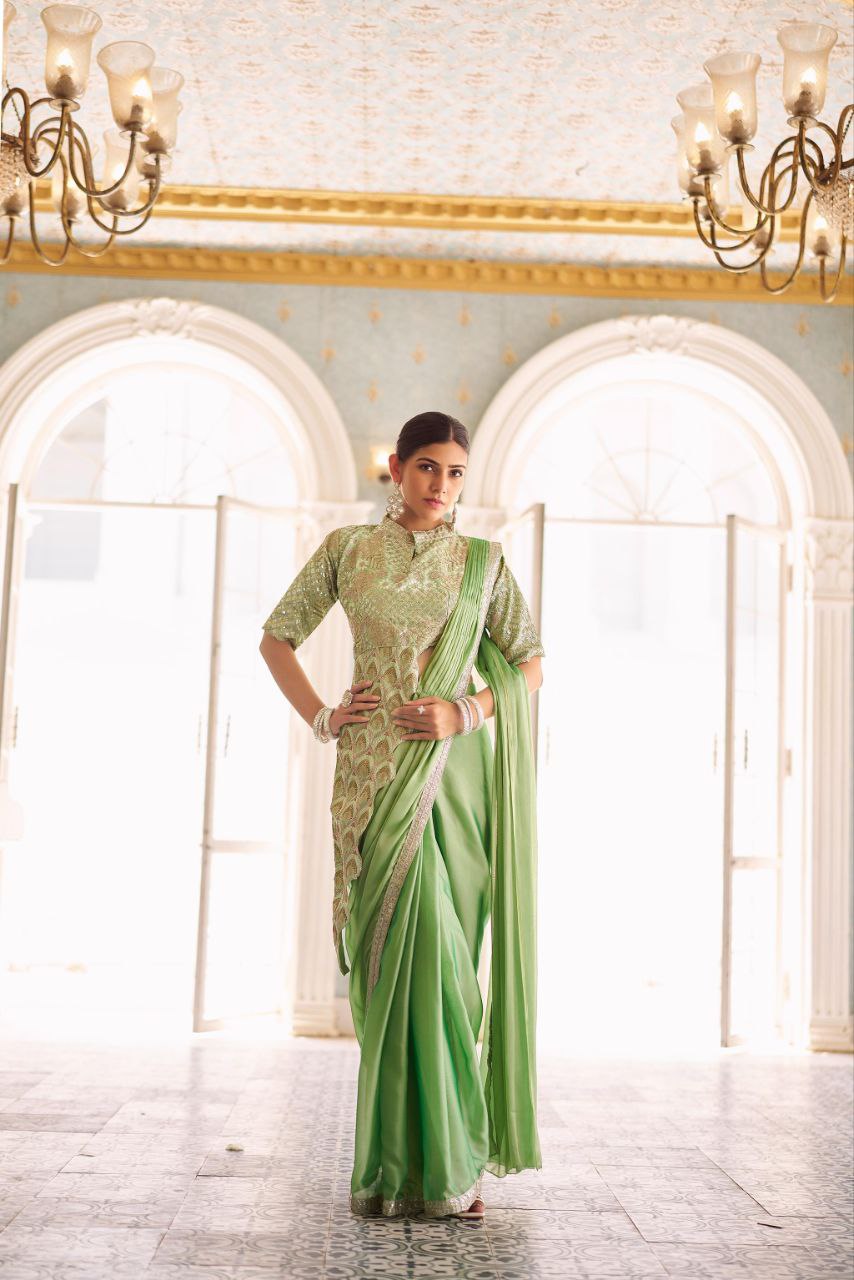 PRE DRAPE SAREE WITH FULL STITCH JACKET STYLE BLOUSE