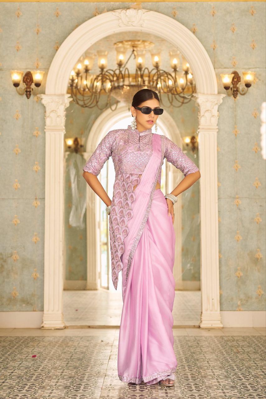 PRE DRAPE SAREE WITH FULL STITCH JACKET STYLE BLOUSE