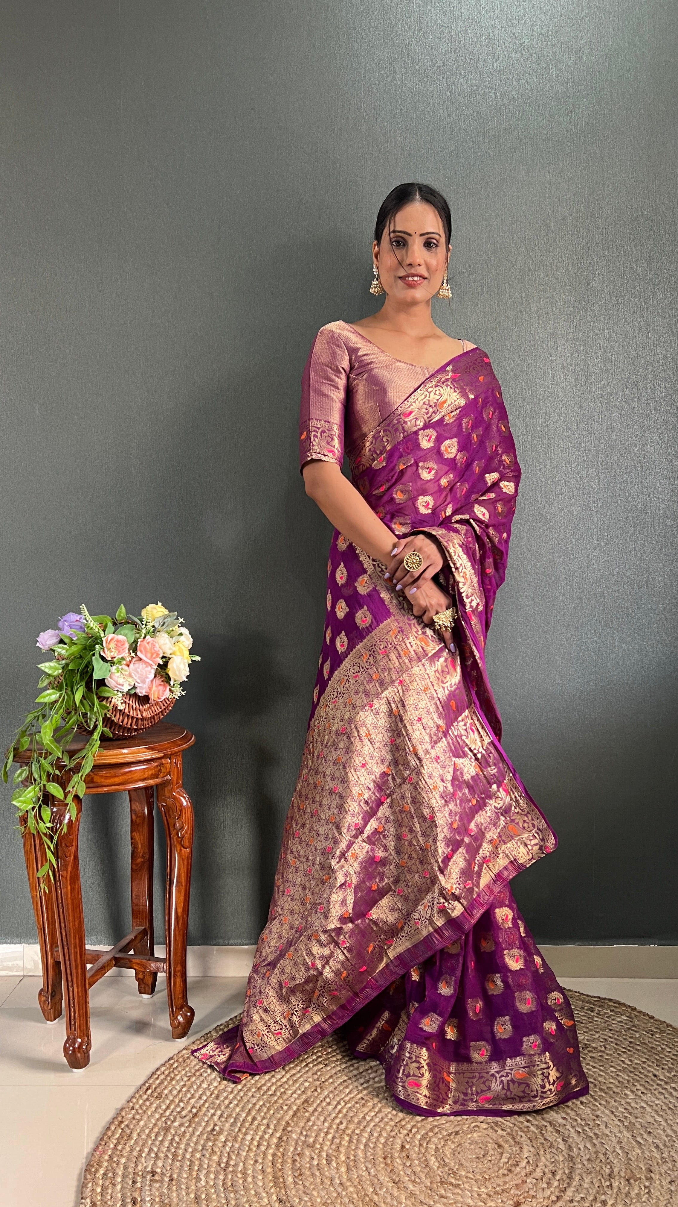 Pure Chiffon Whiscose Ready To Wear Saree