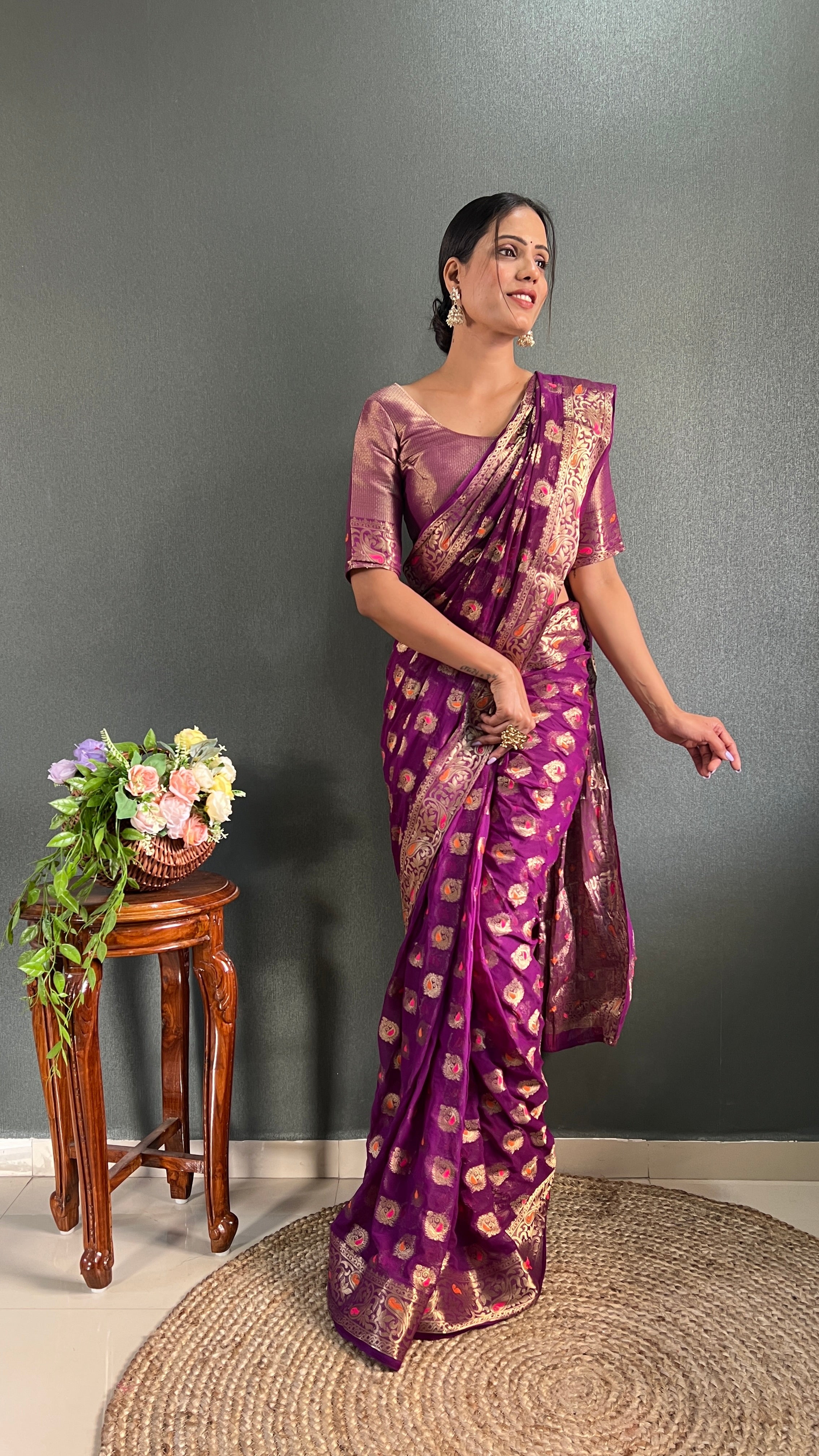 Pure Chiffon Whiscose Ready To Wear Saree